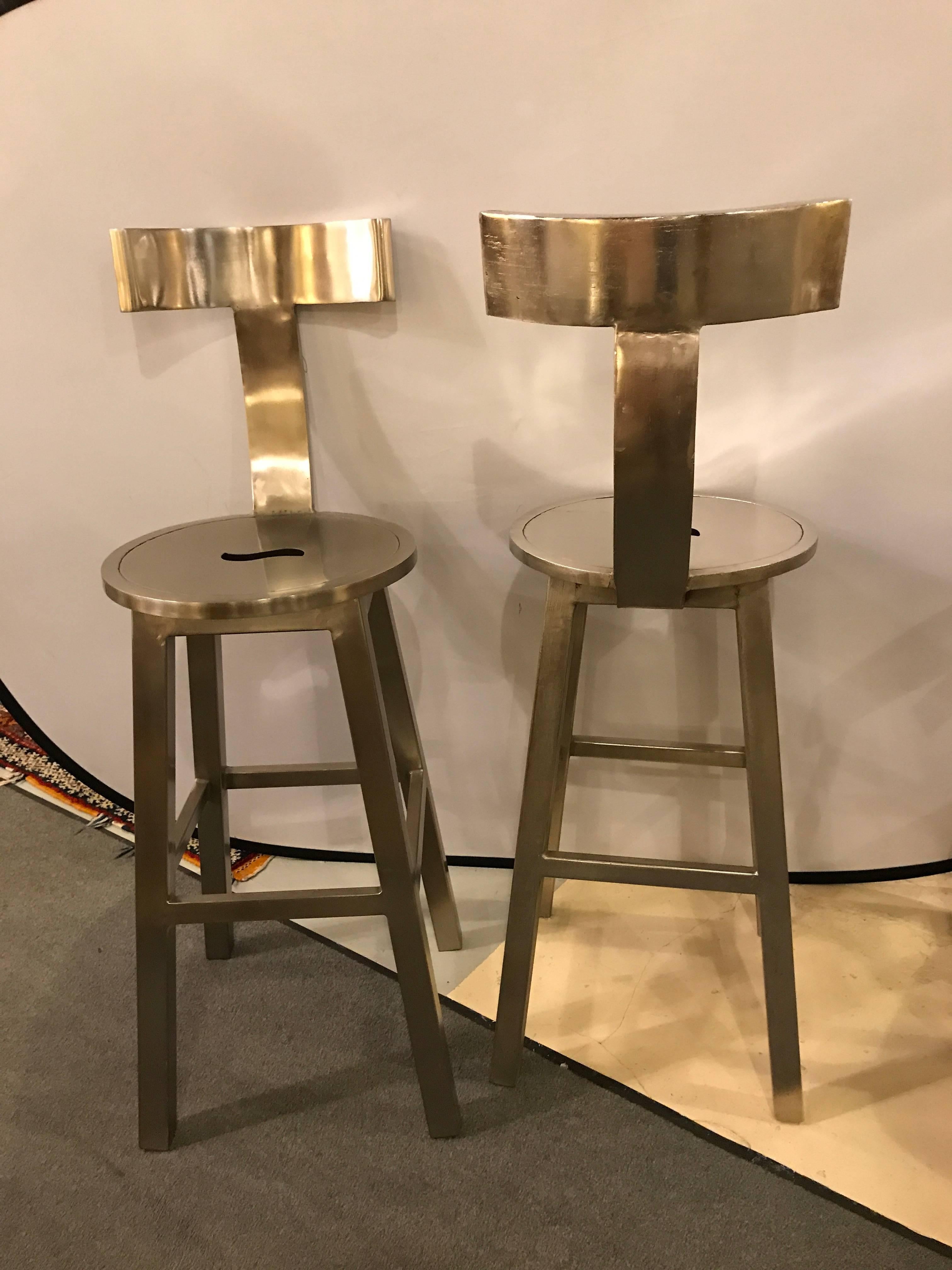 A Pair Of  Deco Style Steel Bar Stool 5