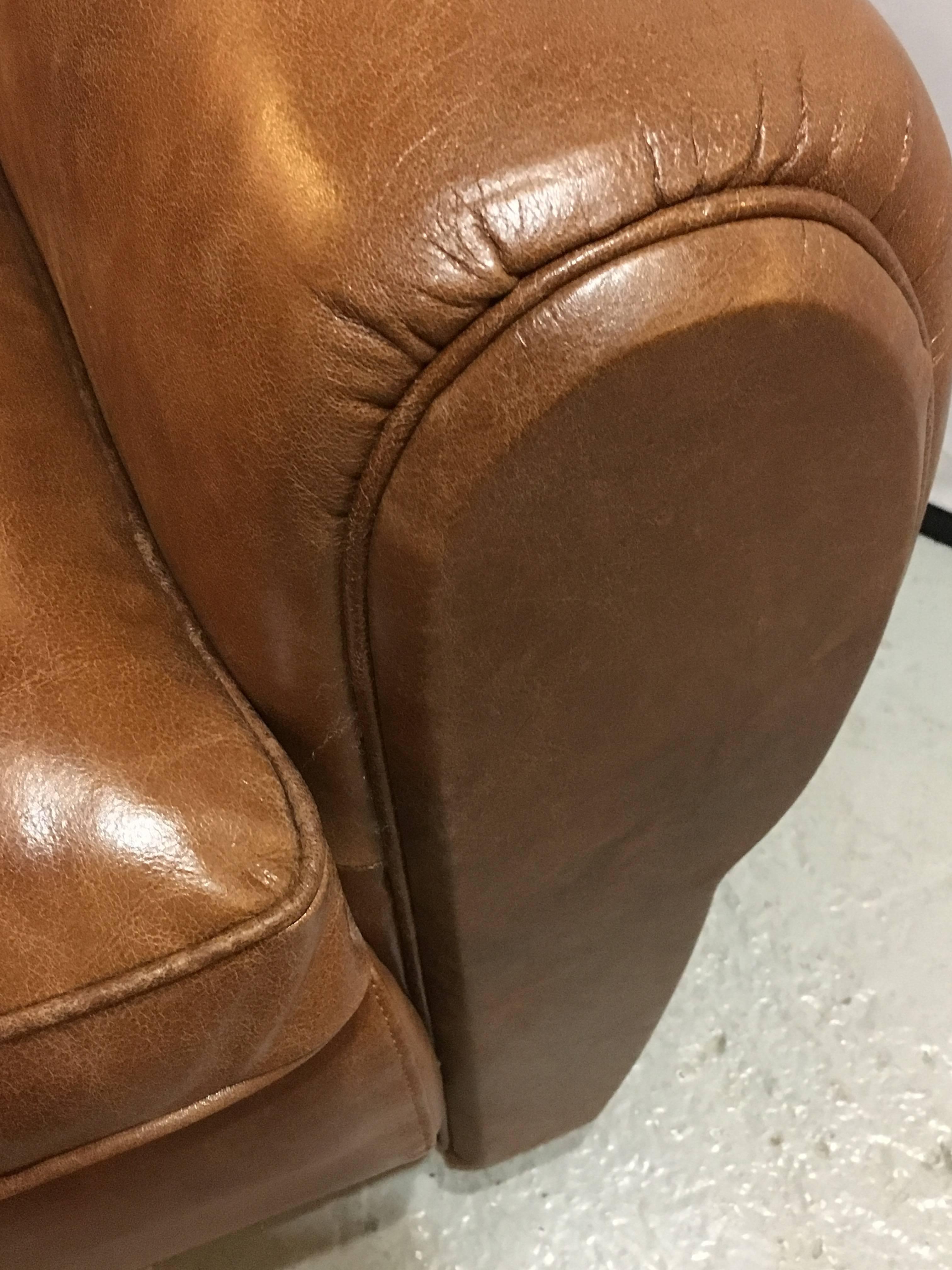 20th Century Pair of Fine Worn Leather Cabaret Chairs