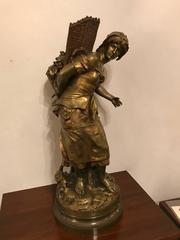 Palatial Bronze Sculpture of a Young Girl Picking Fruit by Mathurin Moreau