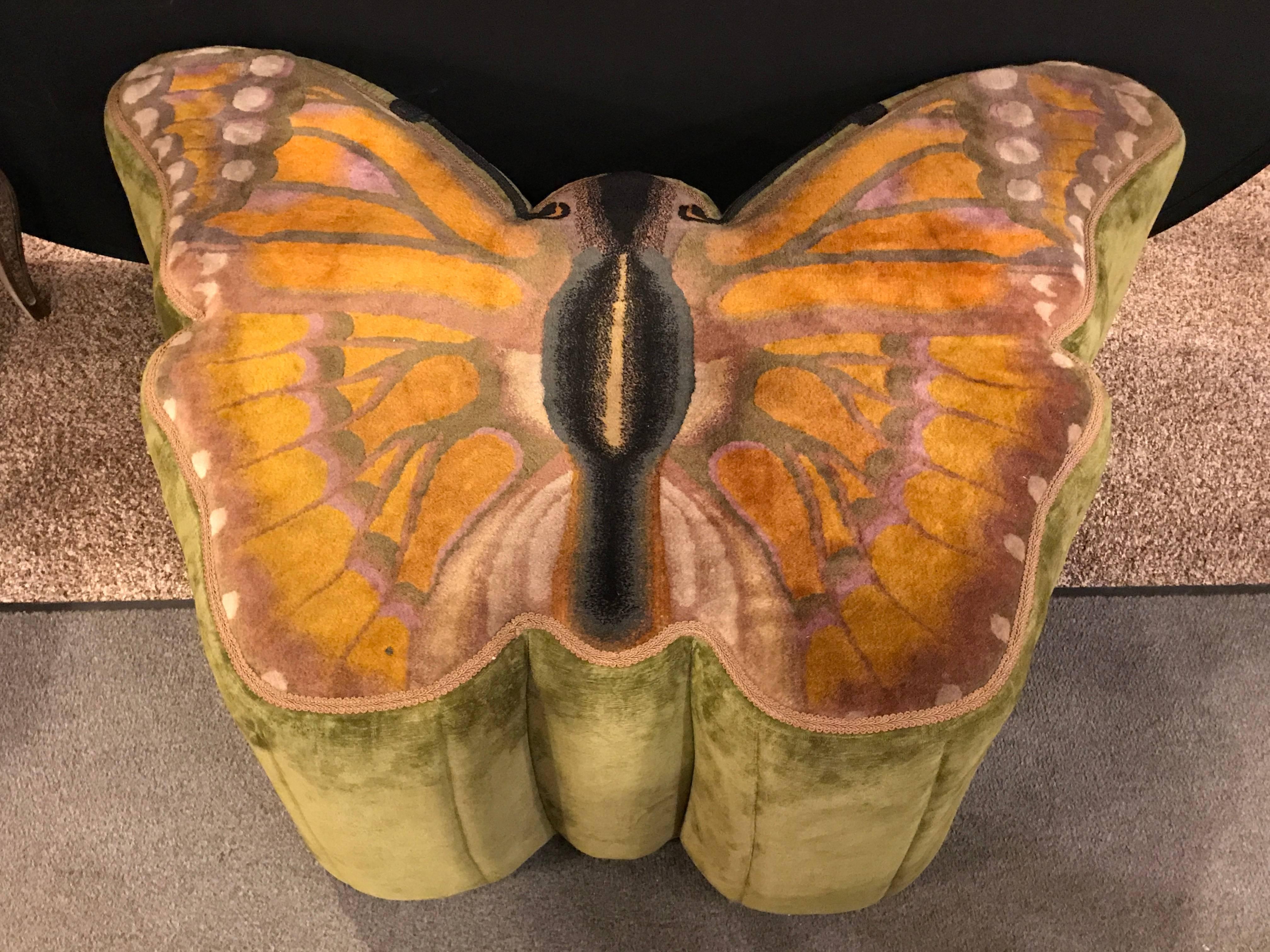 Hollywood Regency Style Palatial Butterfly Ottoman Poof In Good Condition In Stamford, CT