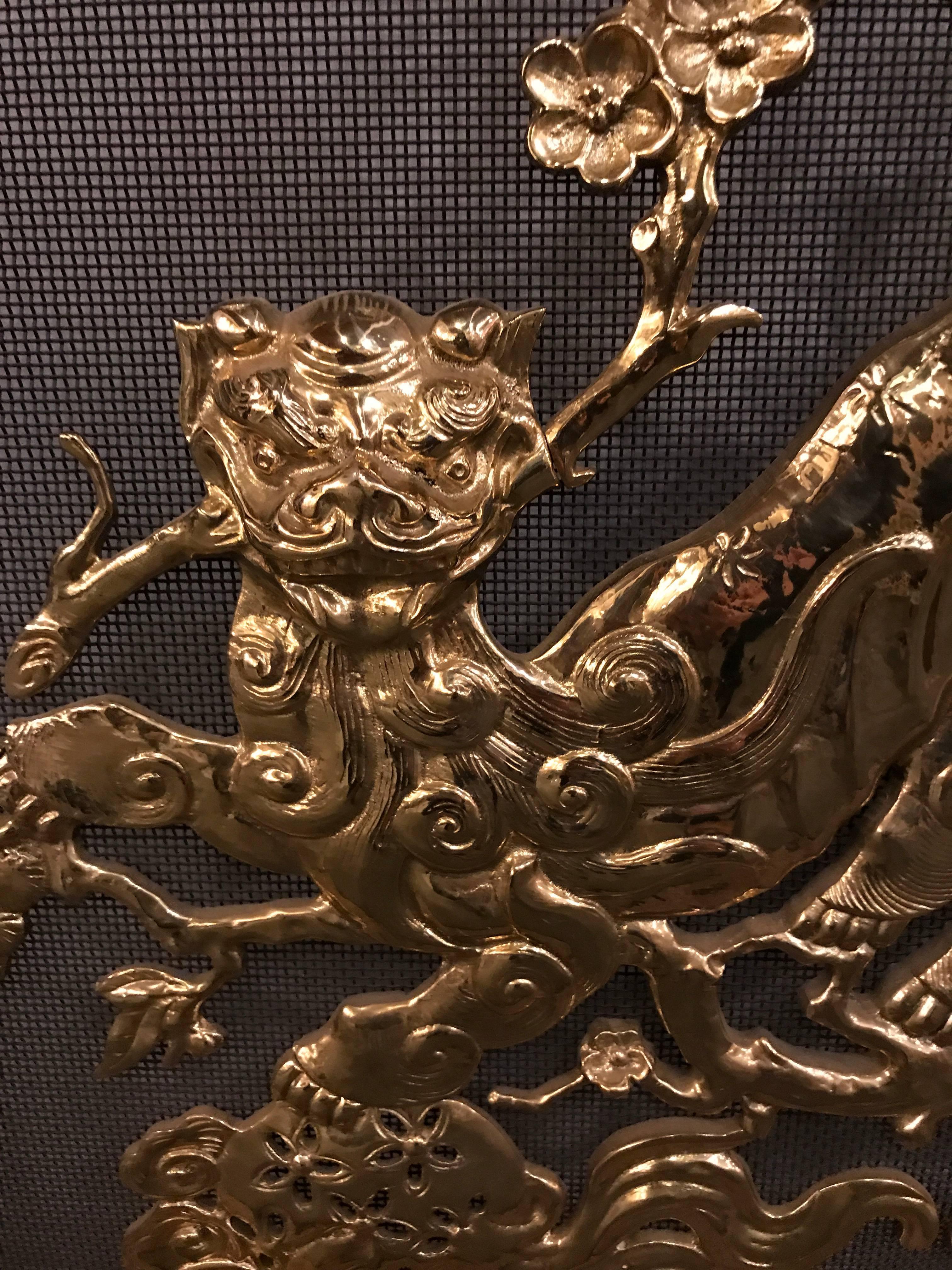 19th Century French Bronze in Chinoiserie Pattern Fire Screen In Good Condition In Stamford, CT