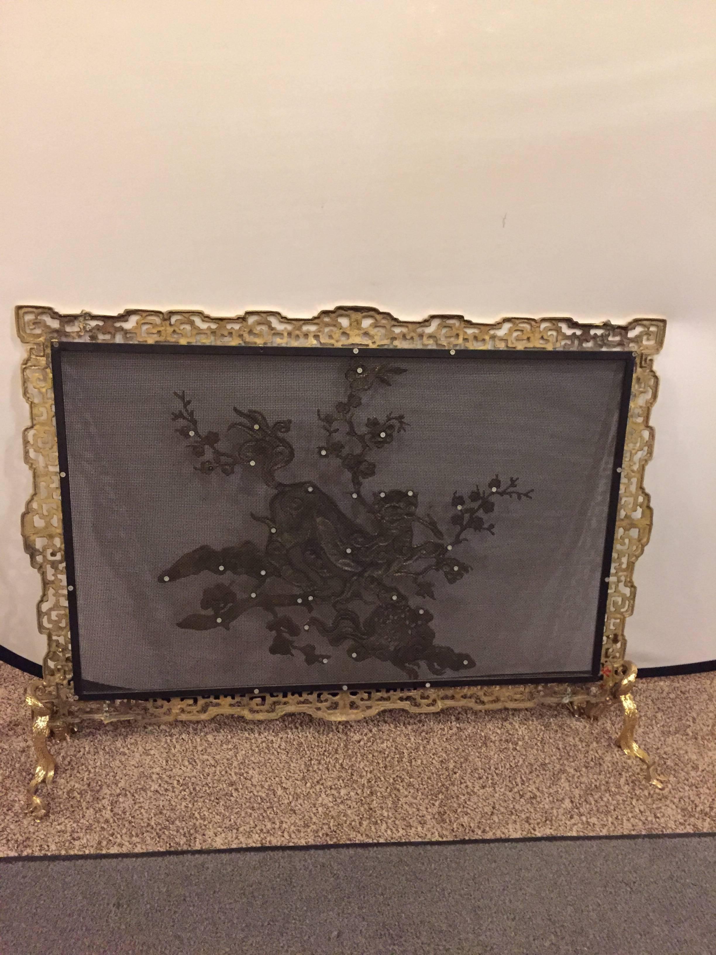 19th Century French Bronze in Chinoiserie Pattern Fire Screen 4