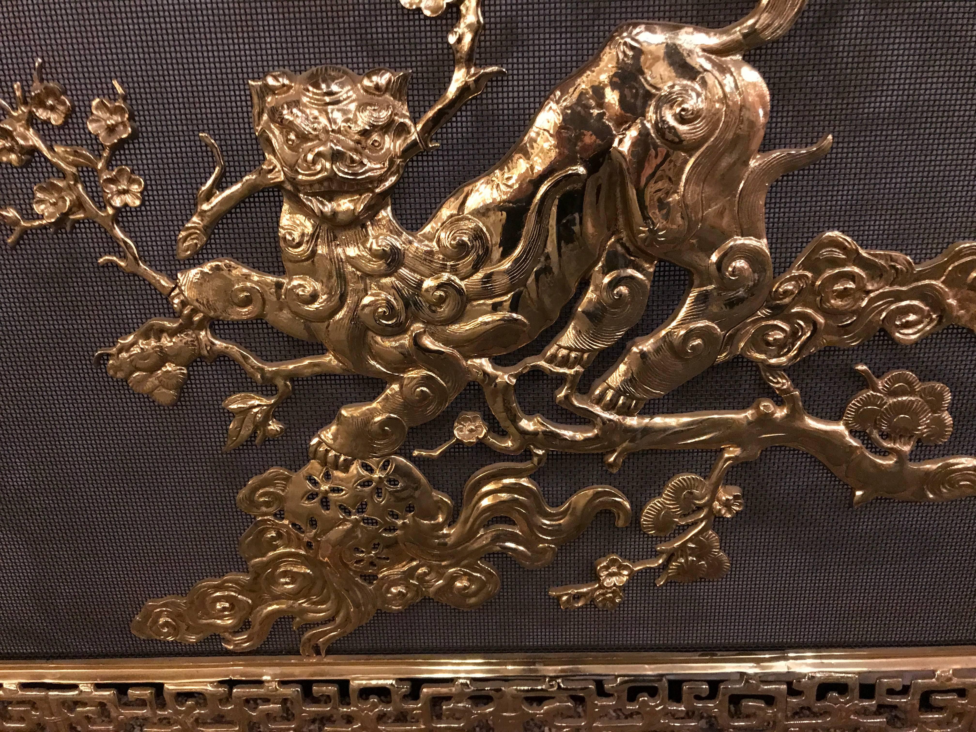 19th Century French Bronze in Chinoiserie Pattern Fire Screen 3