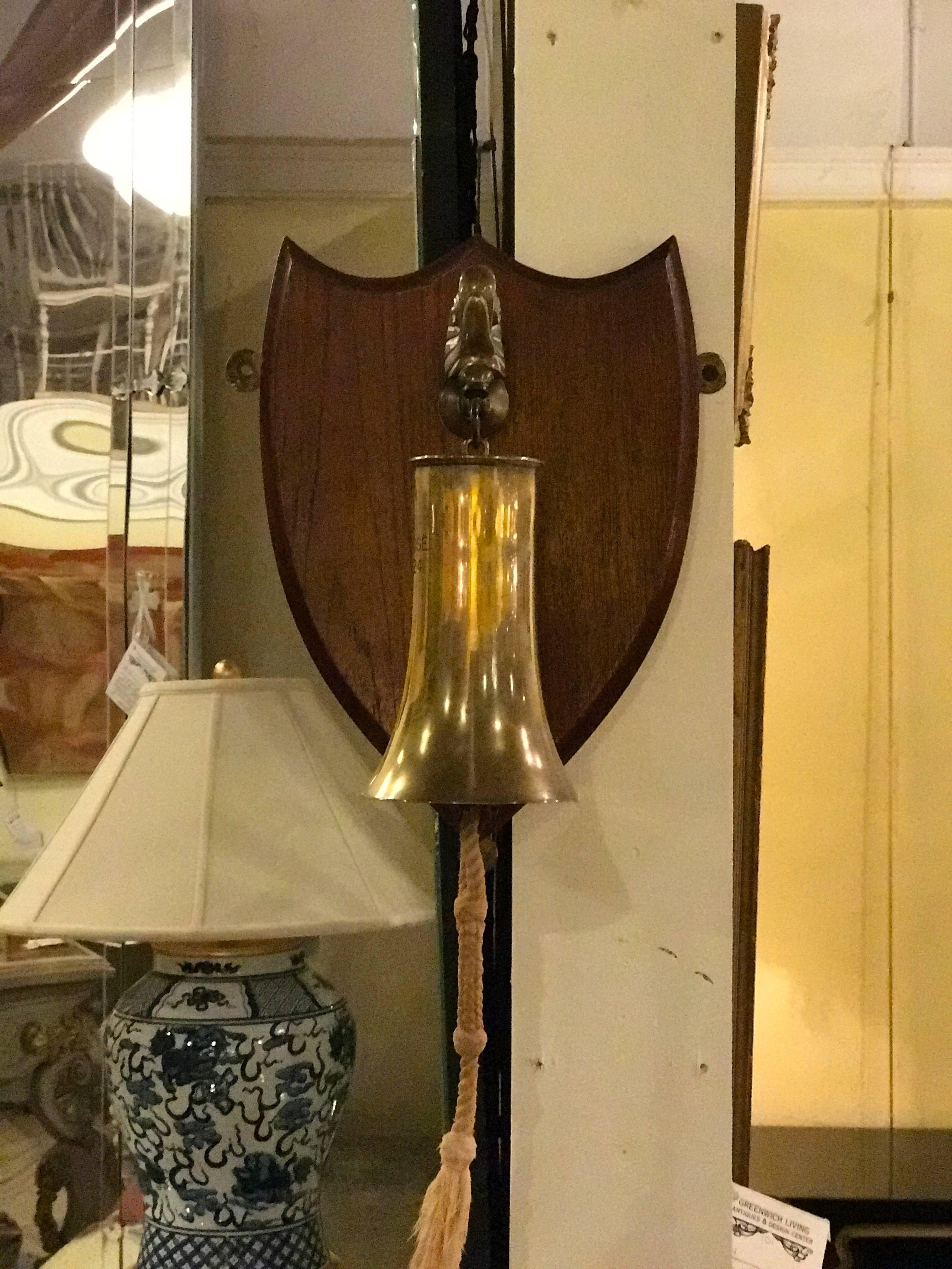 Mounted Ships Bell Made from Artillary Shell, Signed In Good Condition In Stamford, CT