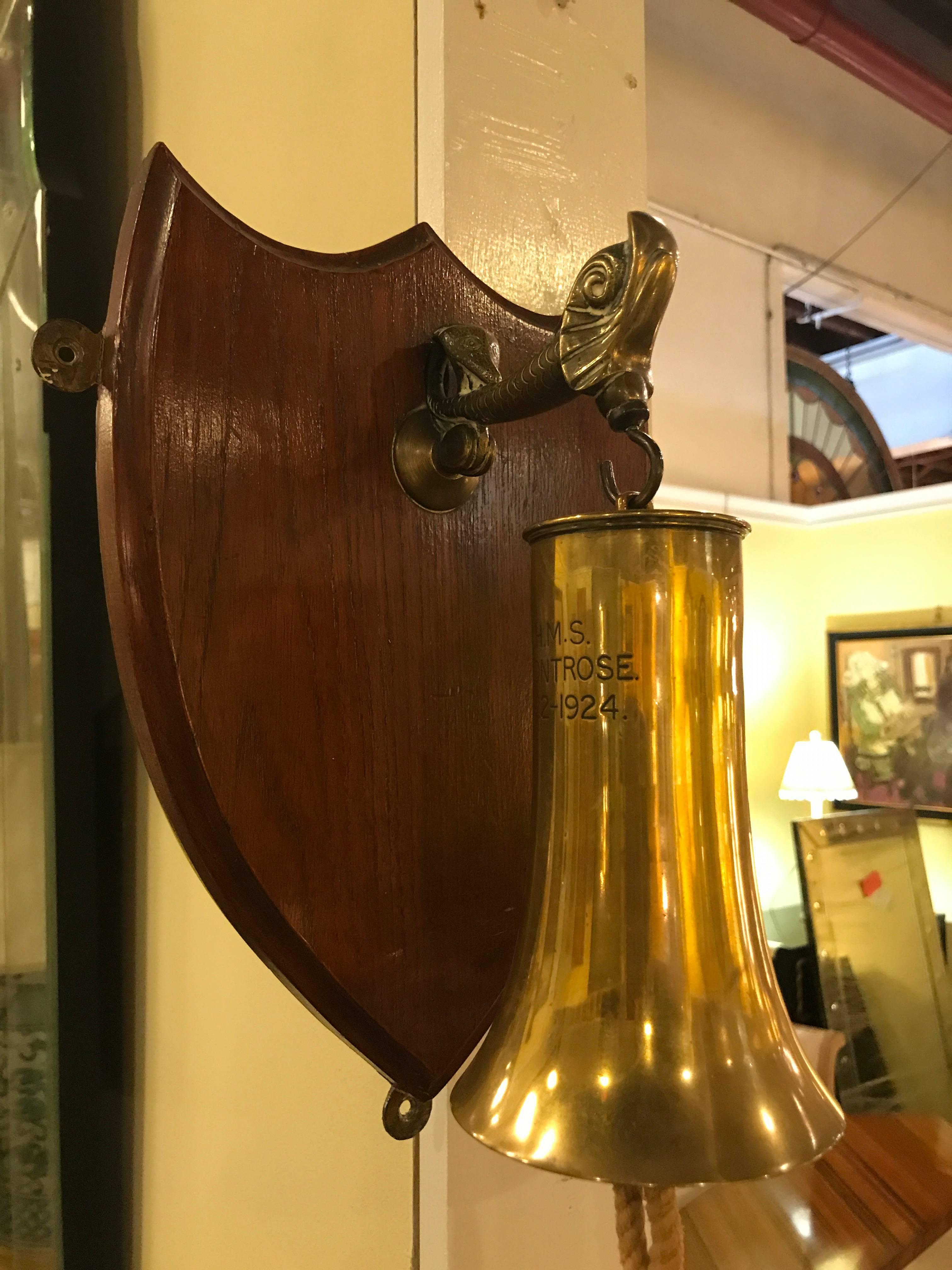 Mounted Ships Bell Made from Artillary Shell, Signed 1