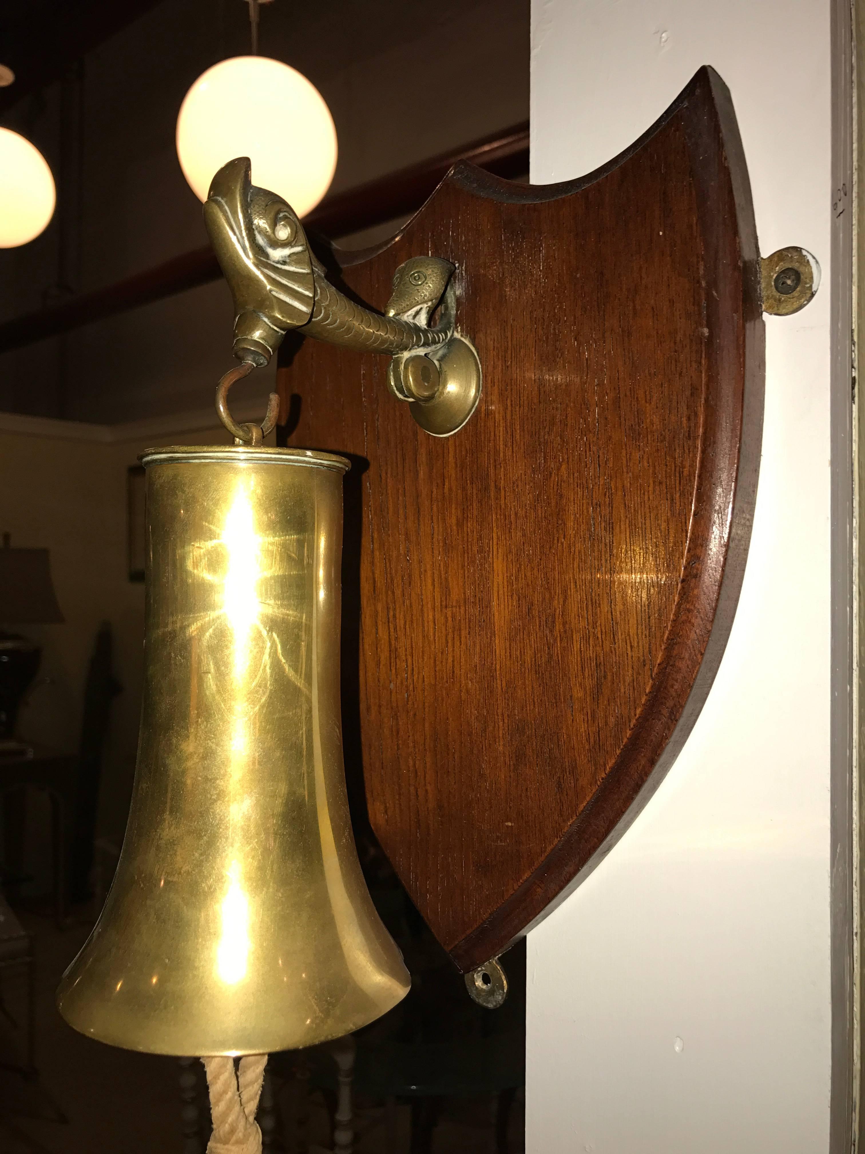 Mounted Ships Bell Made from Artillary Shell, Signed 4