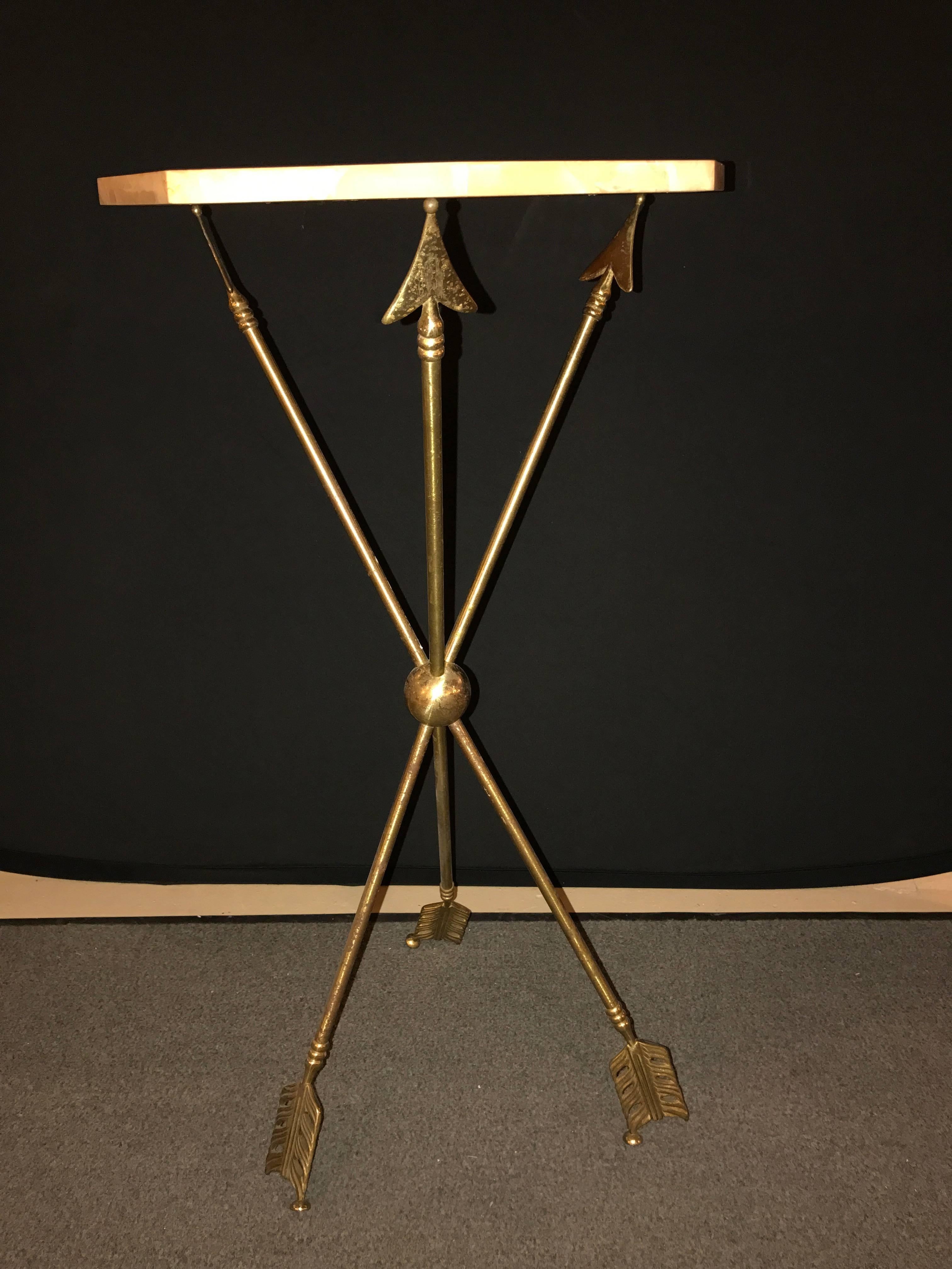 Neoclassical Arrow Form Bronze End Table Base or Pedestal on Tri Pod Legs