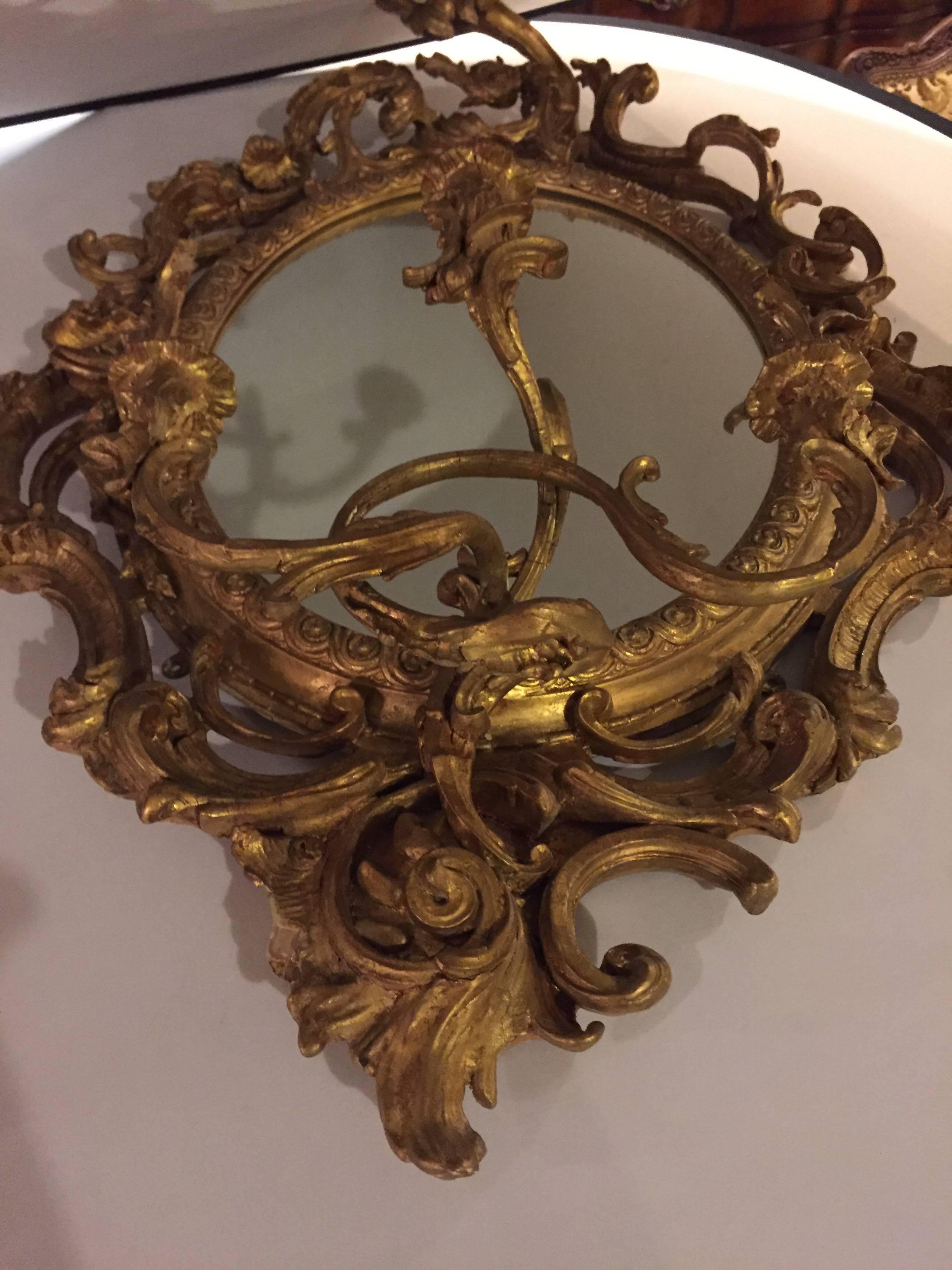 19th Century Pair of French Gilt and Gesso Wall Mirror Sconce 3
