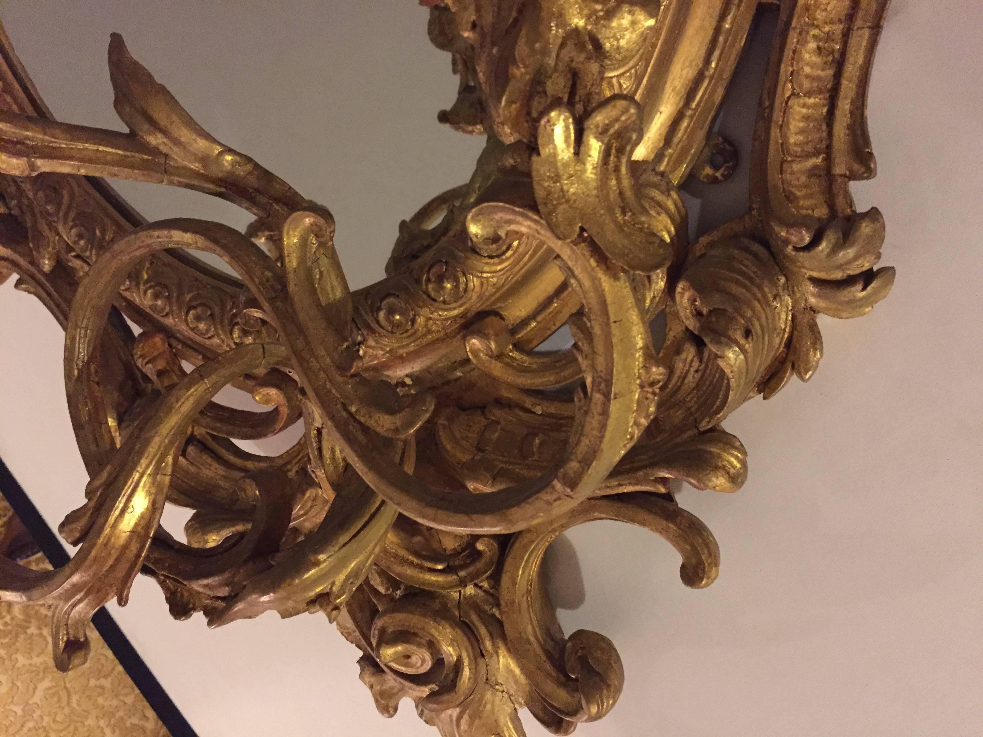 19th Century Pair of French Gilt and Gesso Wall Mirror Sconce 5