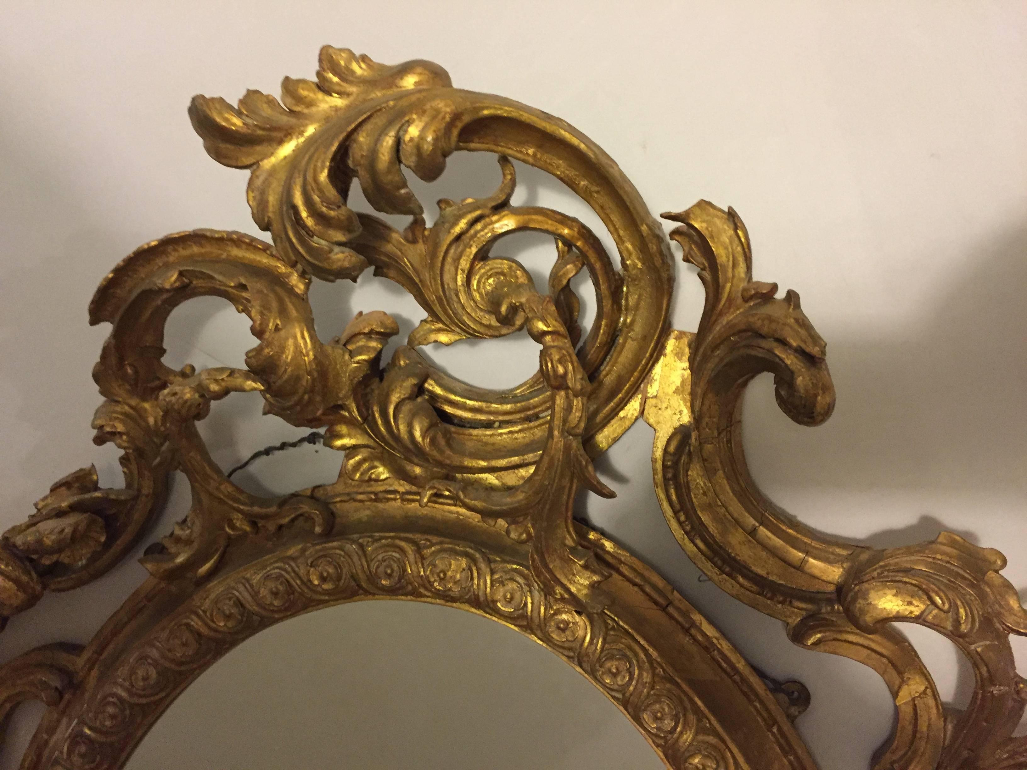 19th Century Pair of French Gilt and Gesso Wall Mirror Sconce 1