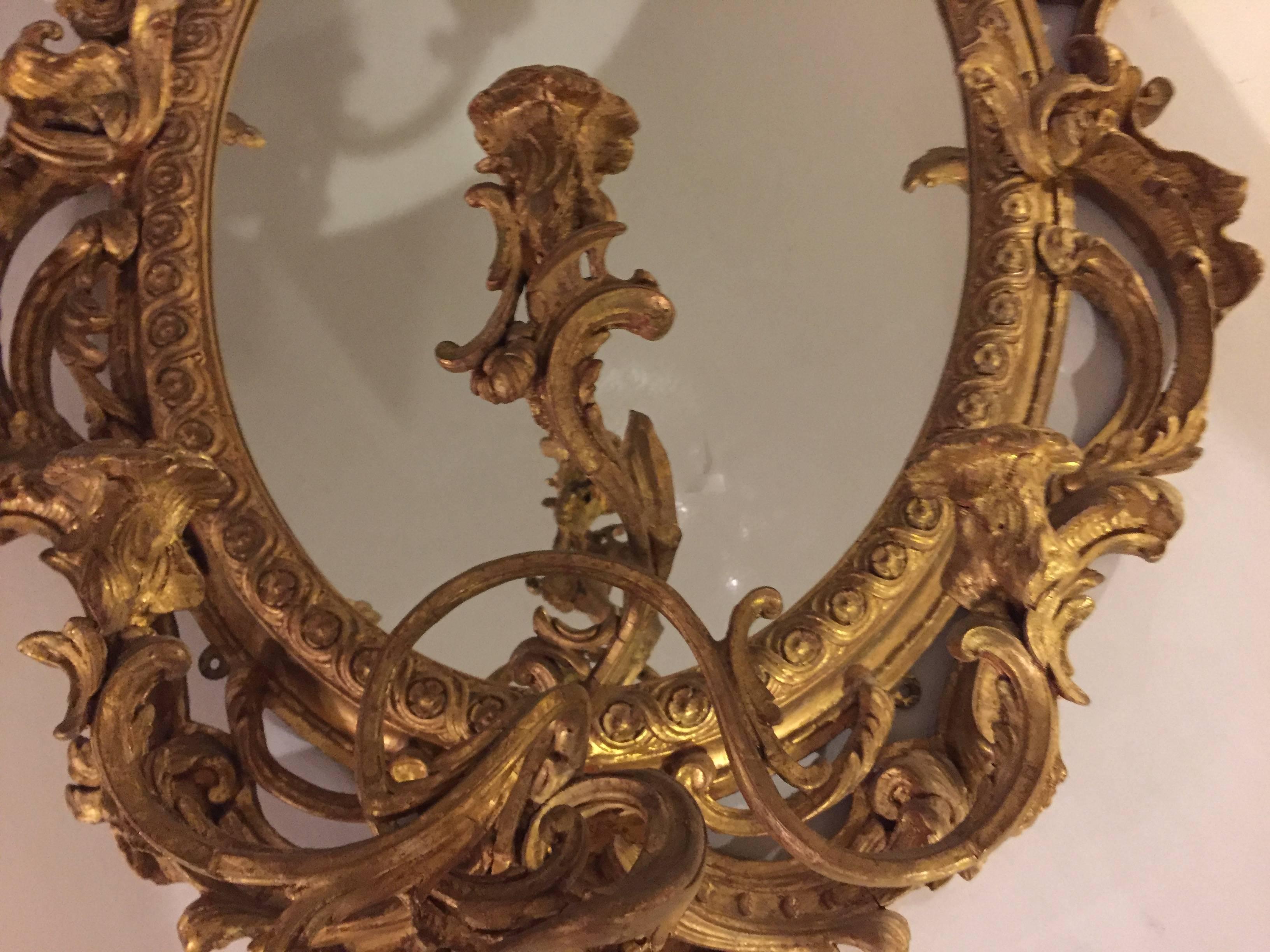 19th Century Pair of French Gilt and Gesso Wall Mirror Sconce 4