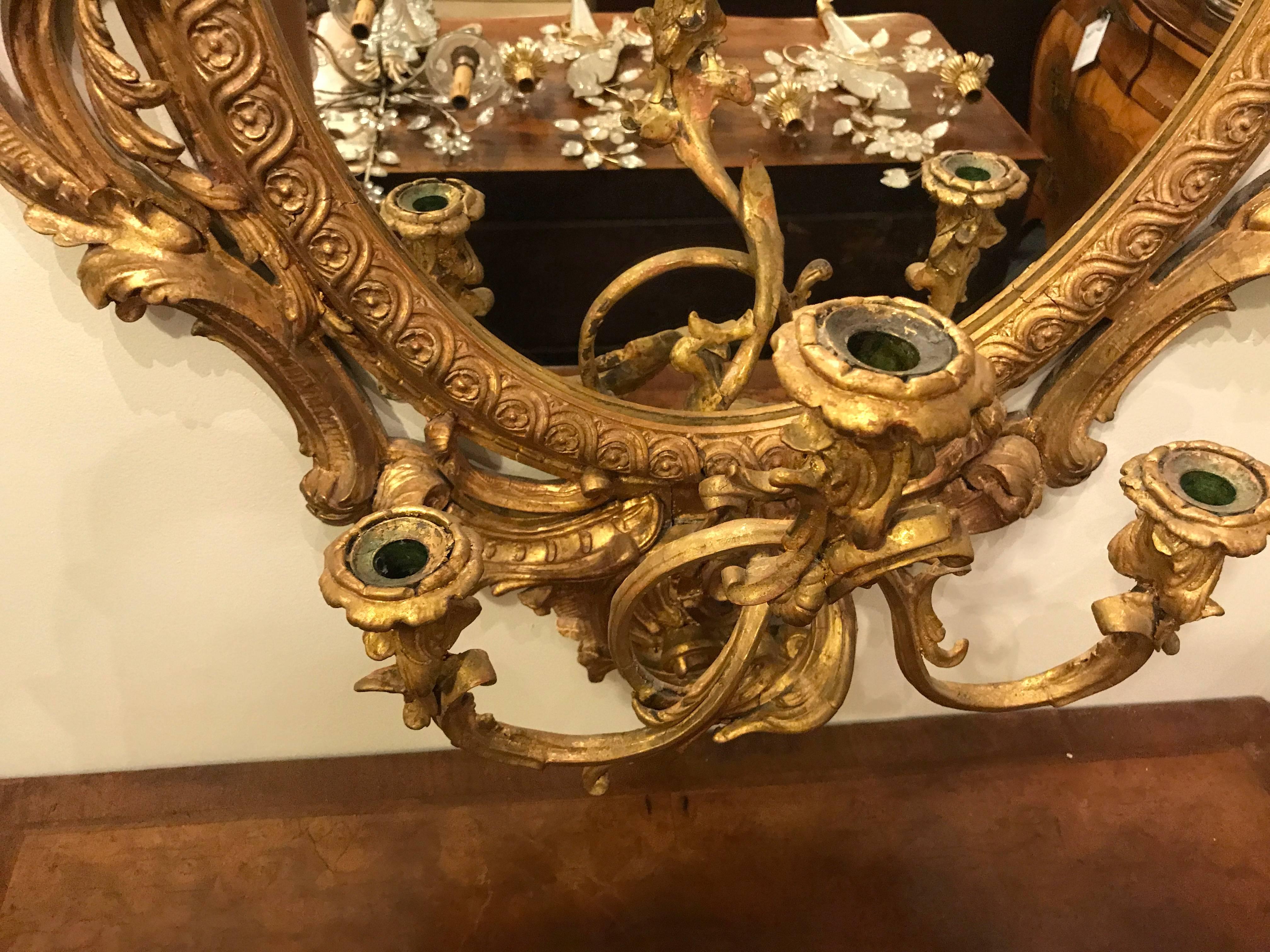 19th Century Pair of French Gilt and Gesso Wall Mirror Sconce In Good Condition In Stamford, CT