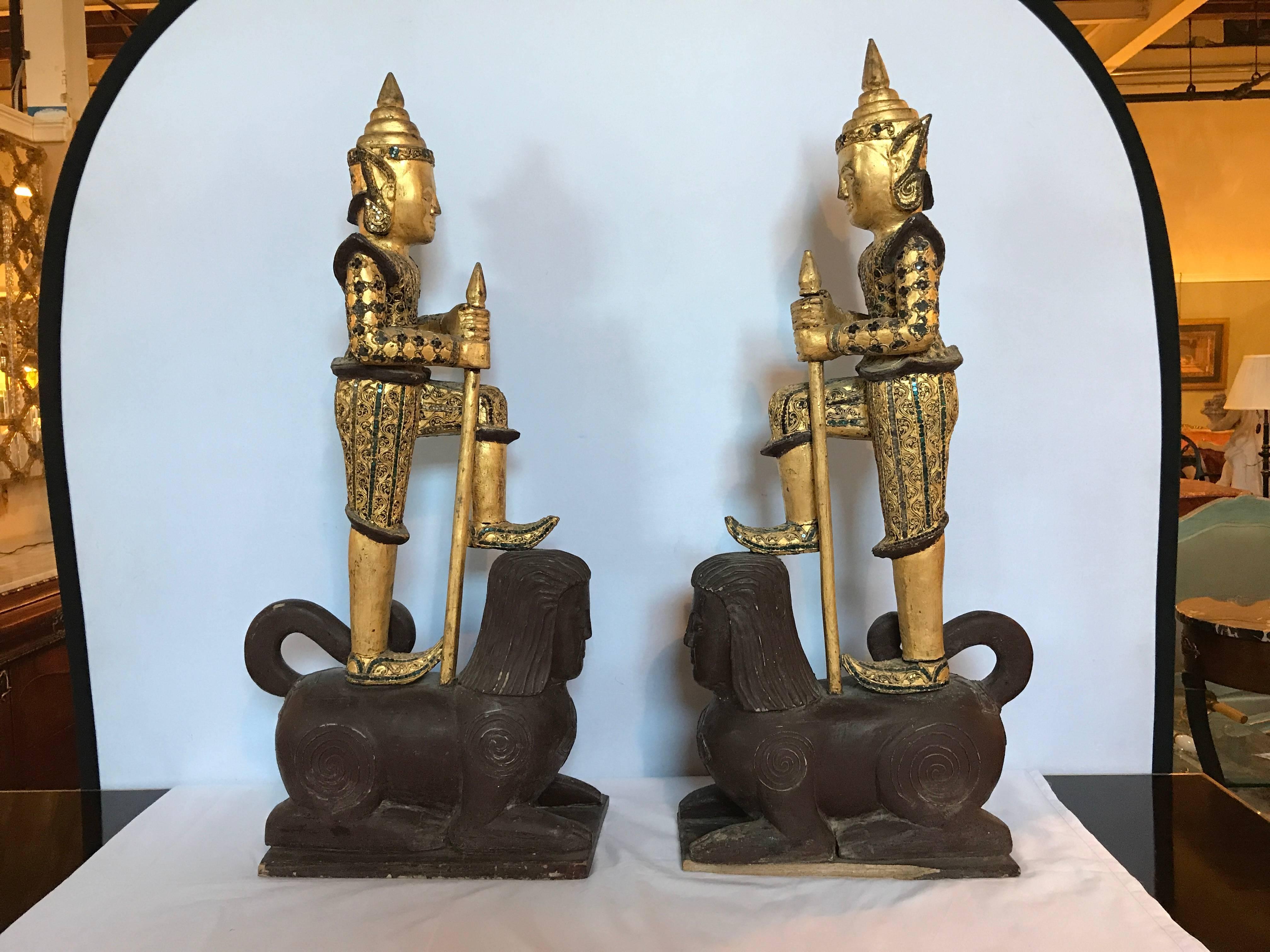 Pair of Antique Thai Figures In Good Condition In Stamford, CT
