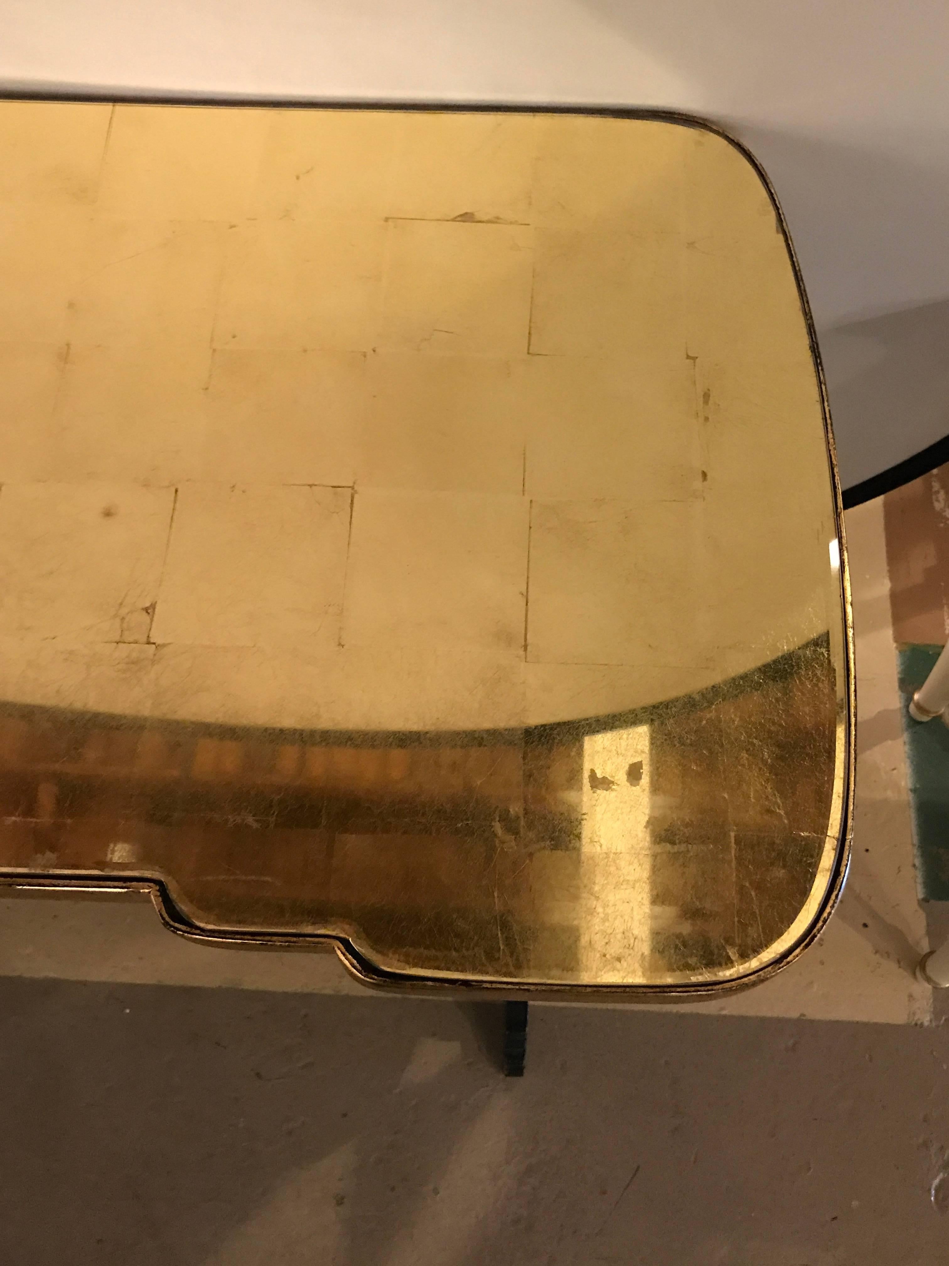 French Ebonized Console Table or Desk with Gilt Glass Top Jansen Style In Good Condition In Manhasset, NY