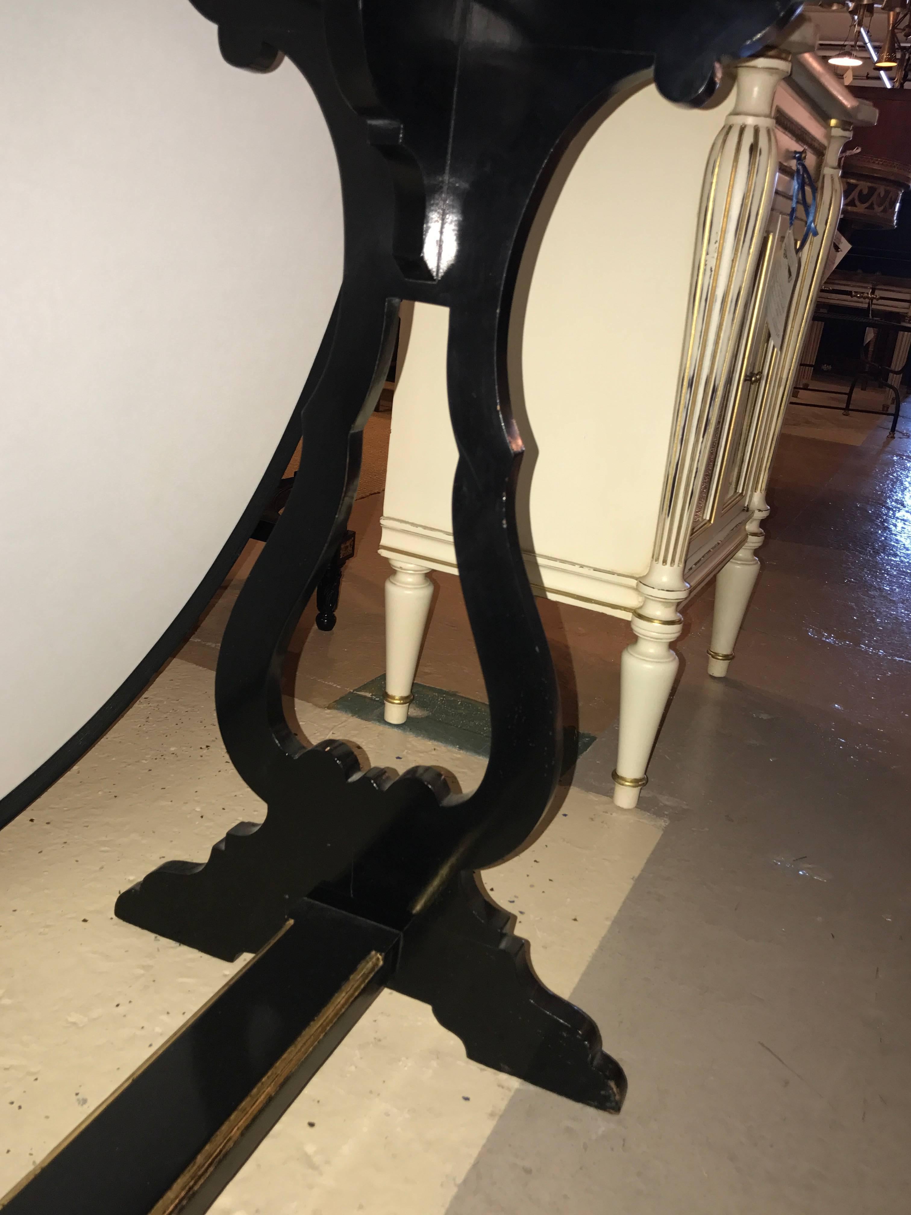 French Ebonized Console Table or Desk with Gilt Glass Top Jansen Style 4
