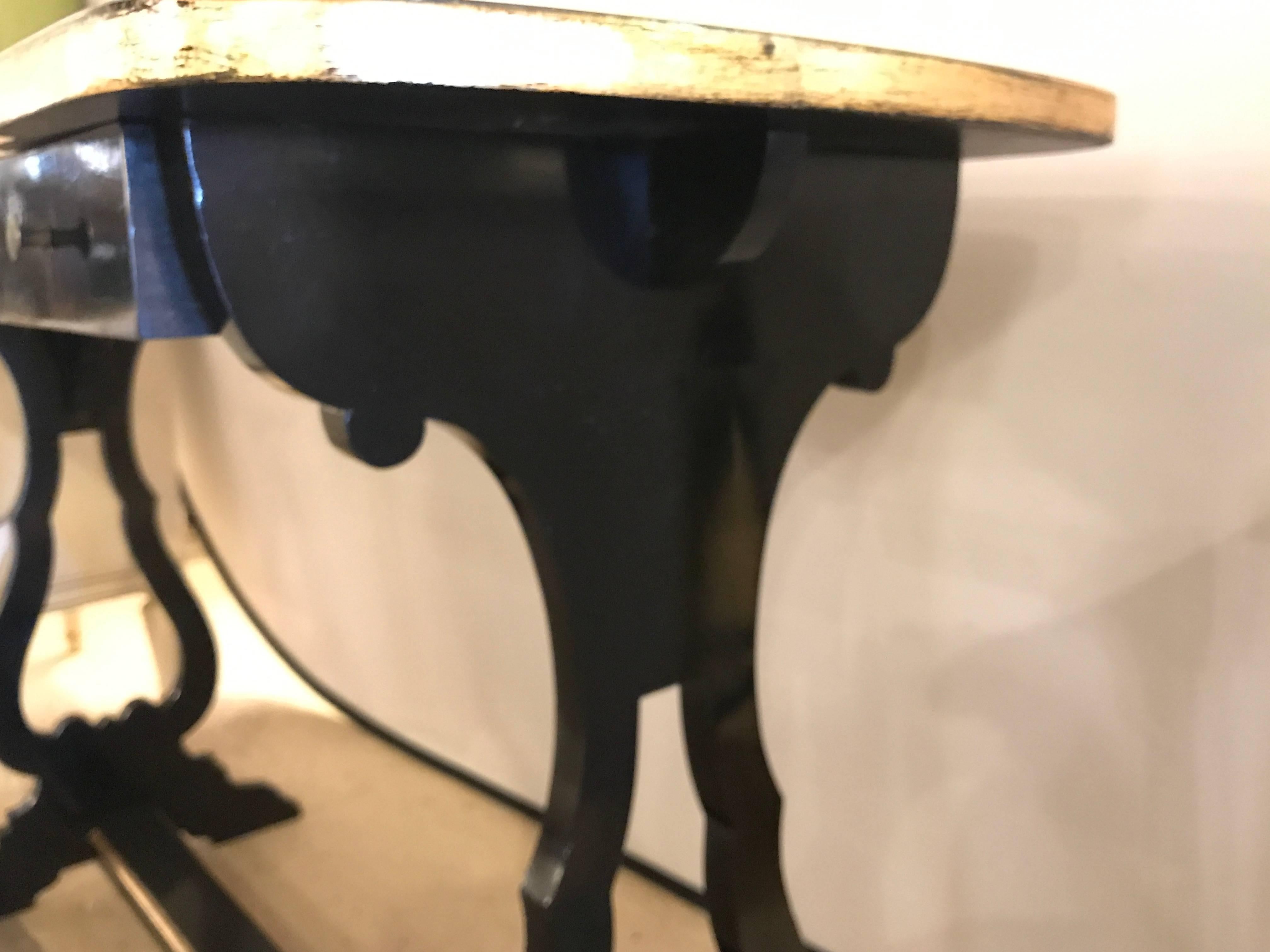 French Ebonized Console Table or Desk with Gilt Glass Top Jansen Style 2