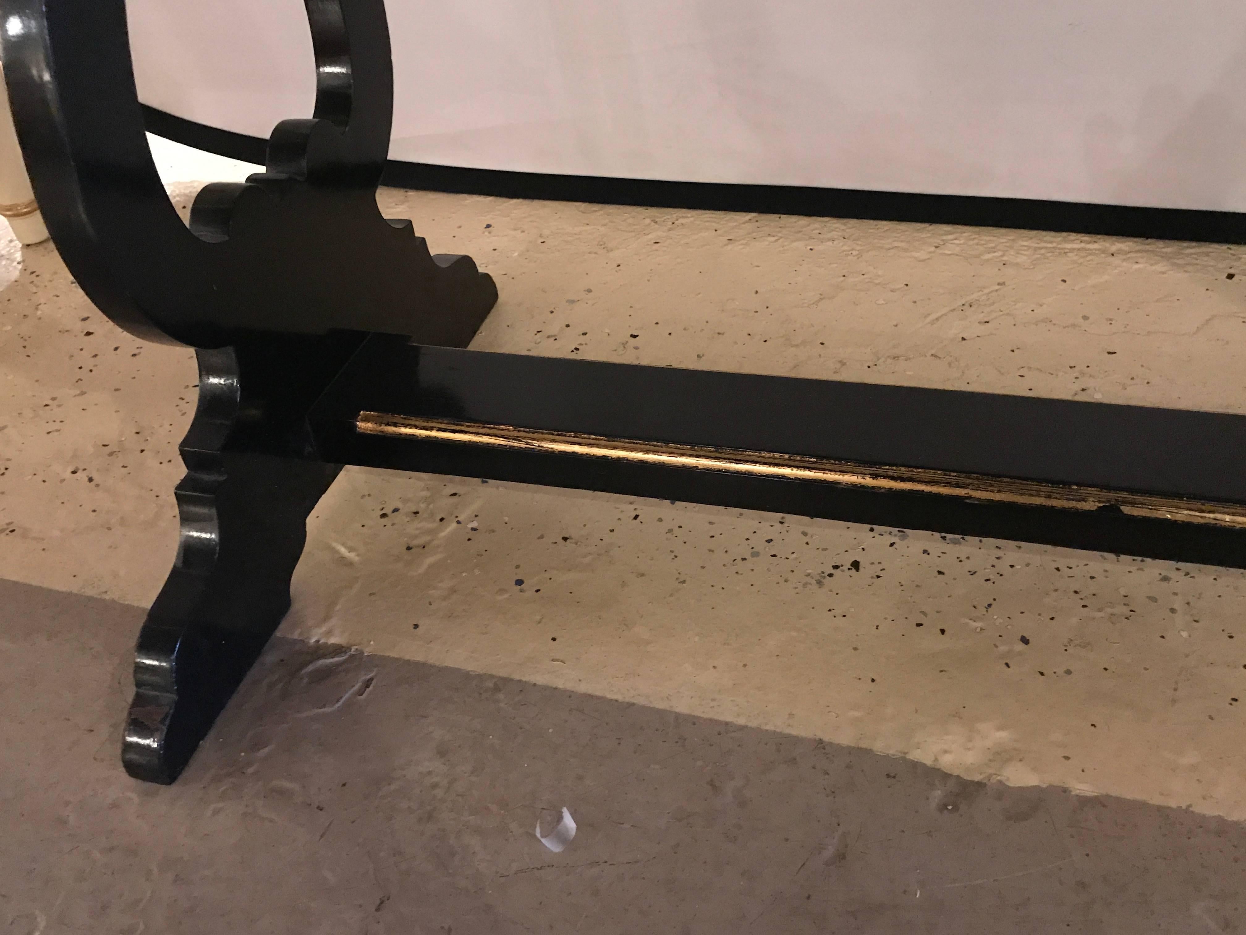 French Ebonized Console Table or Desk with Gilt Glass Top Jansen Style 5