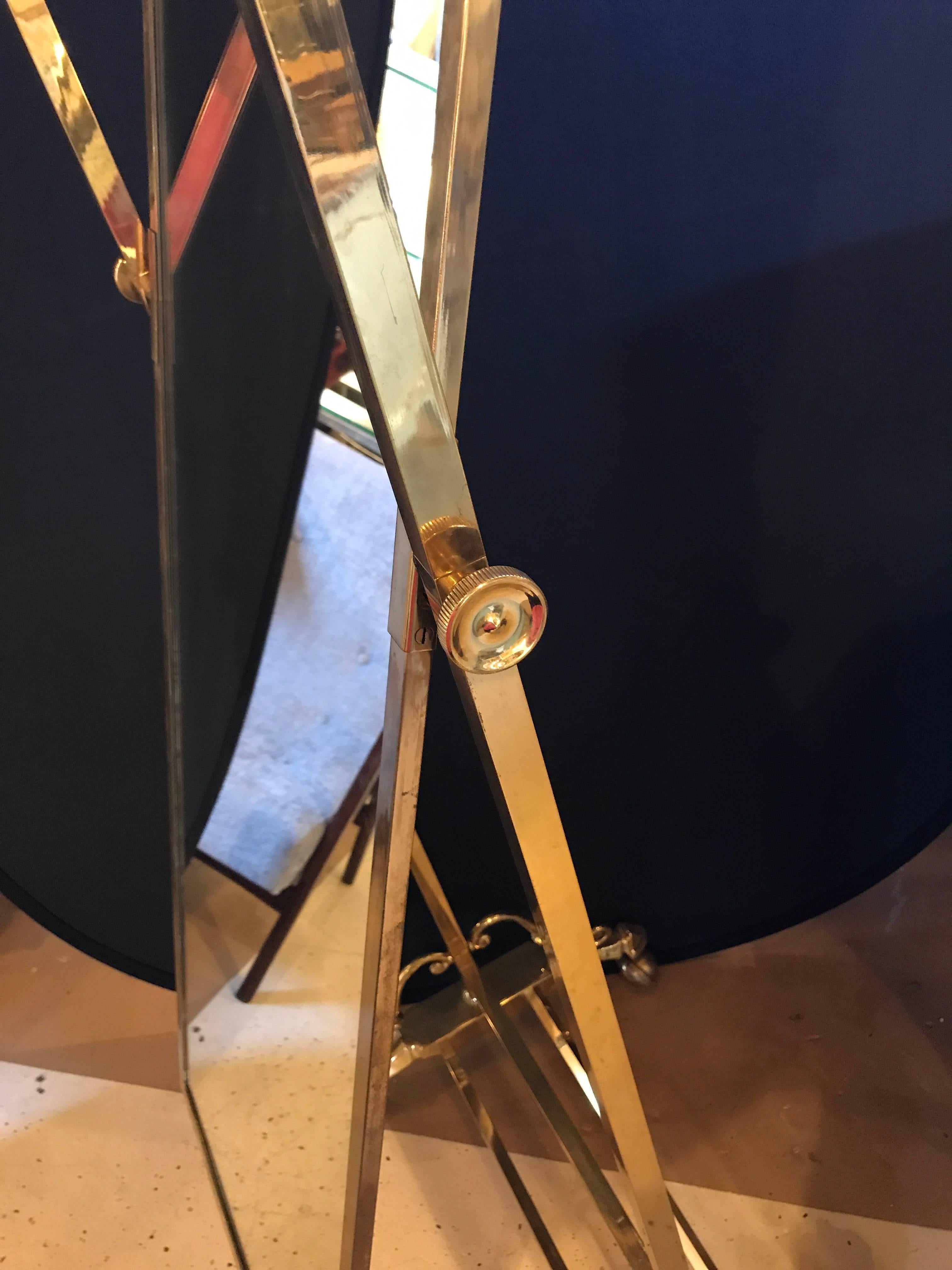 Hollywood Regency Style Brass Cheval Mirror In Good Condition In Manhasset, NY