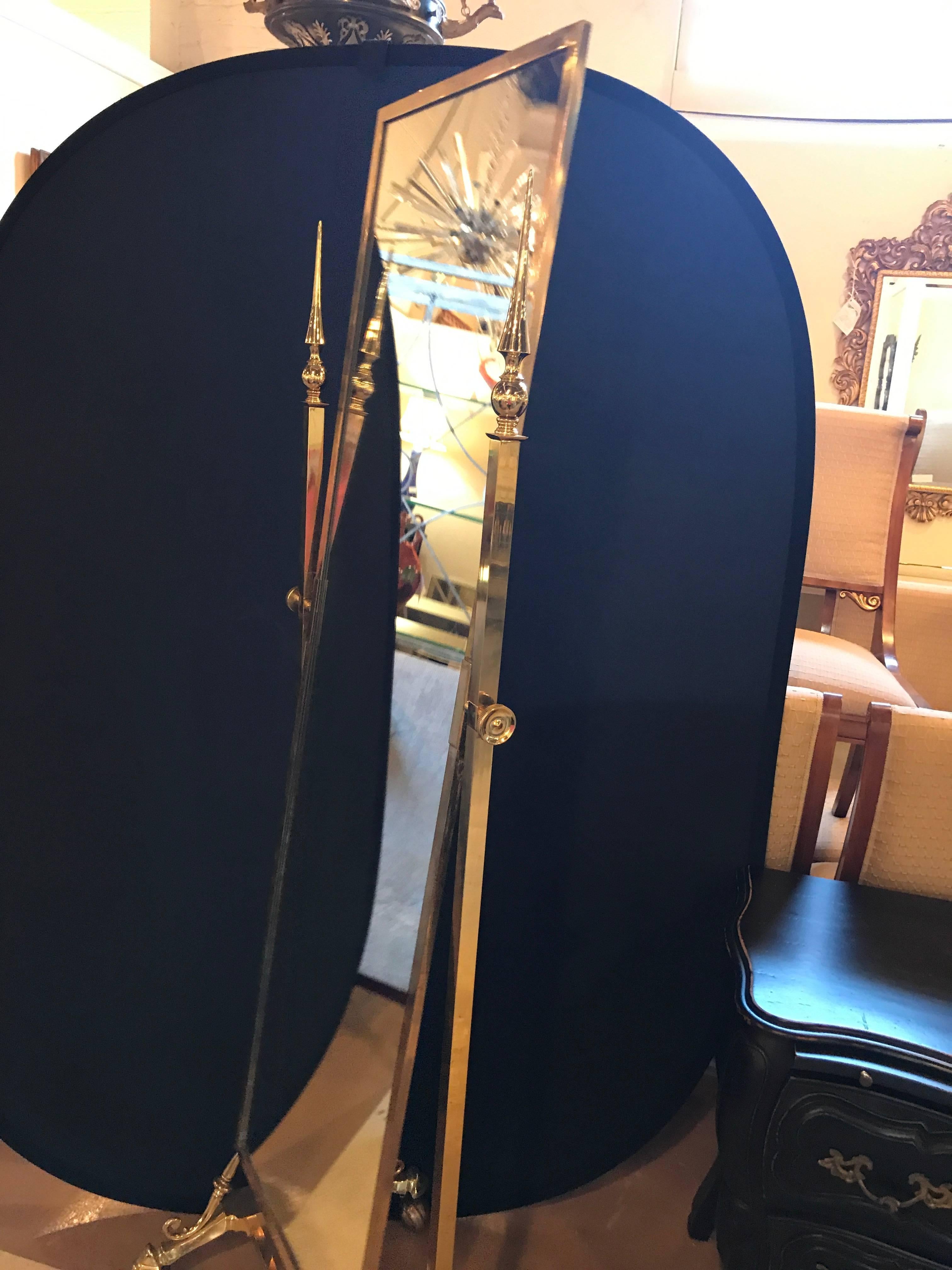 20th Century Hollywood Regency Style Brass Cheval Mirror