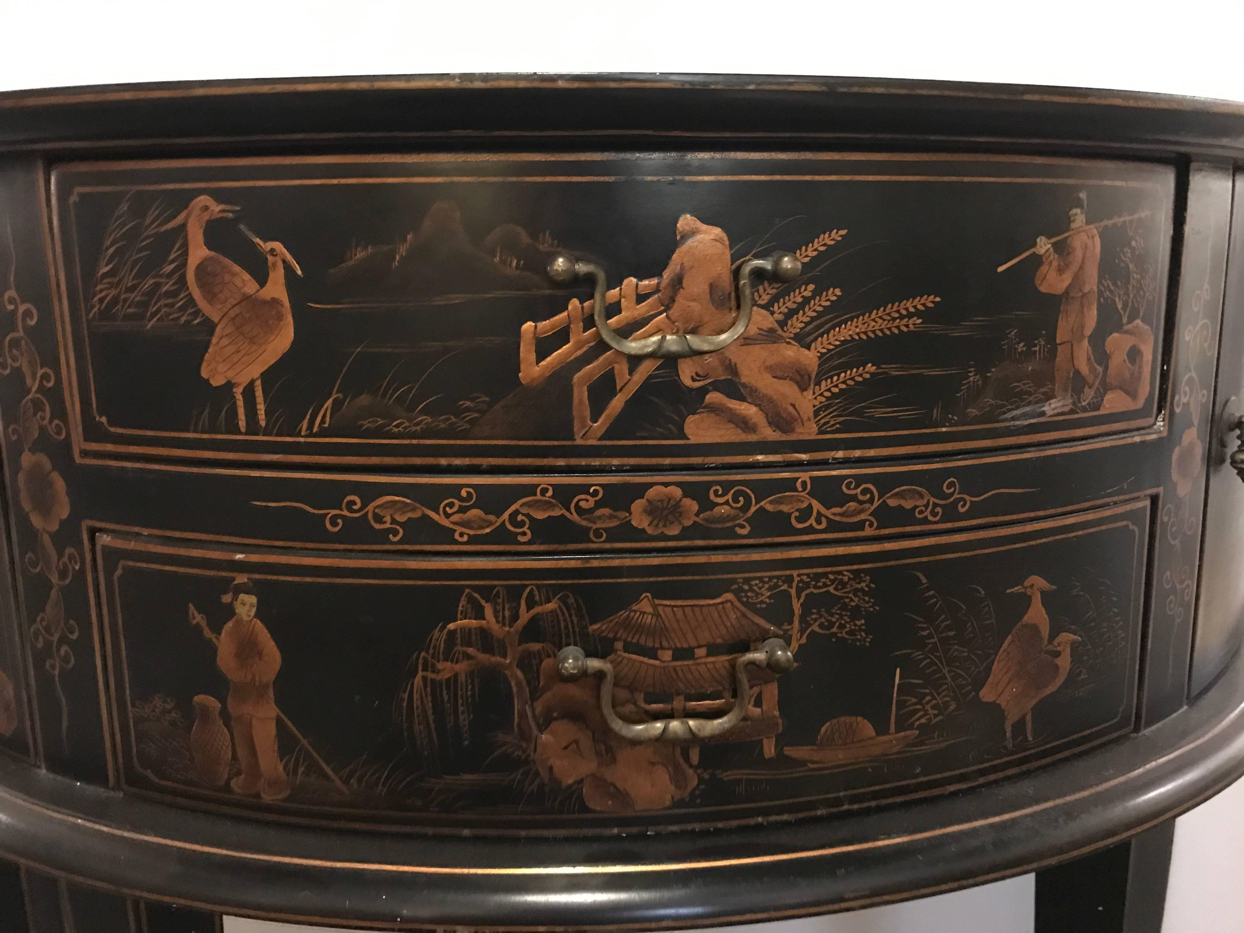 Mid-Century Modern Ebonized Chinoiserie Decorated Demilune Server or Chest 6