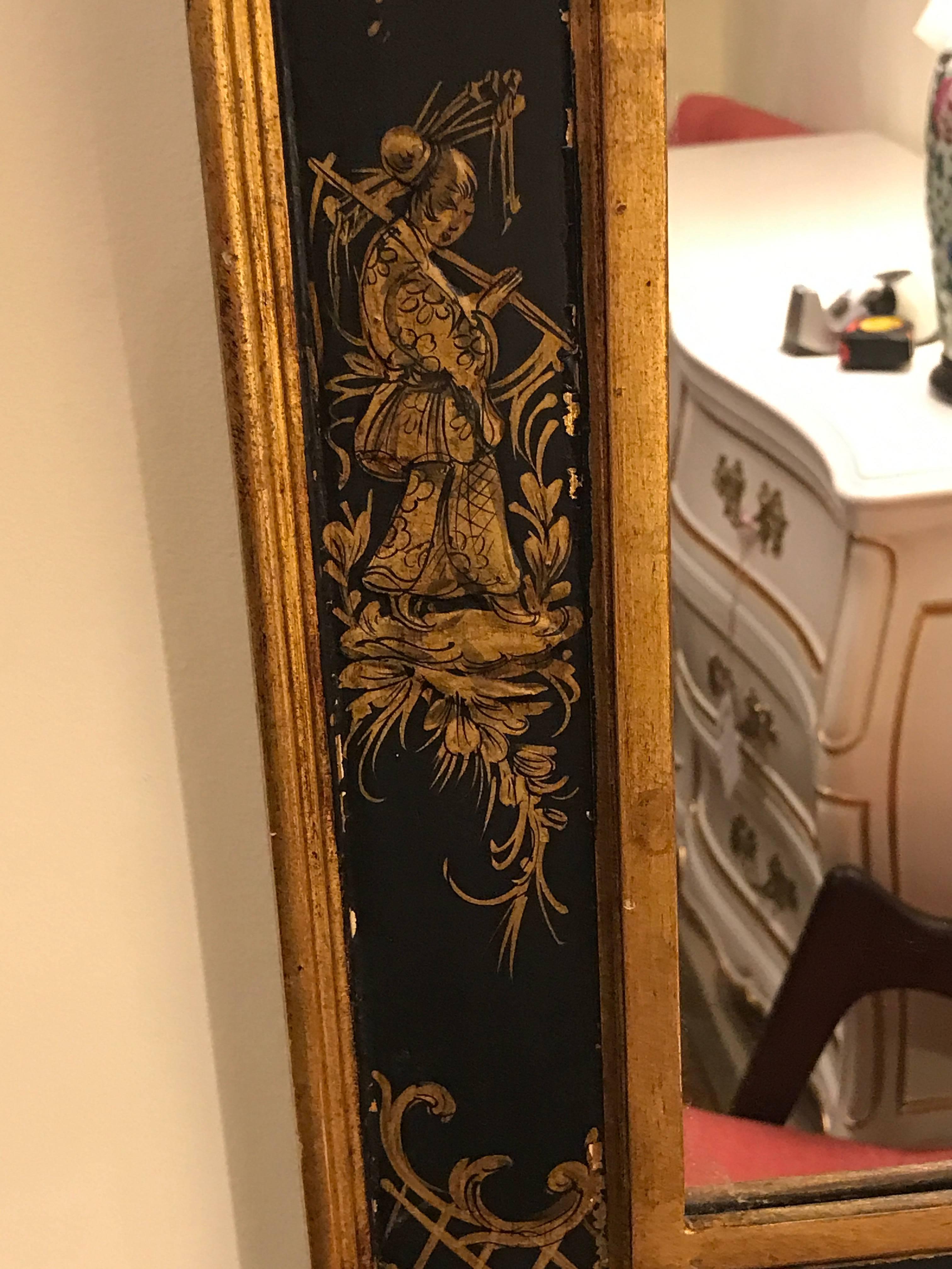 Chinoiserie Ebony and Gilt Decorated Wall or Console Mirror 1