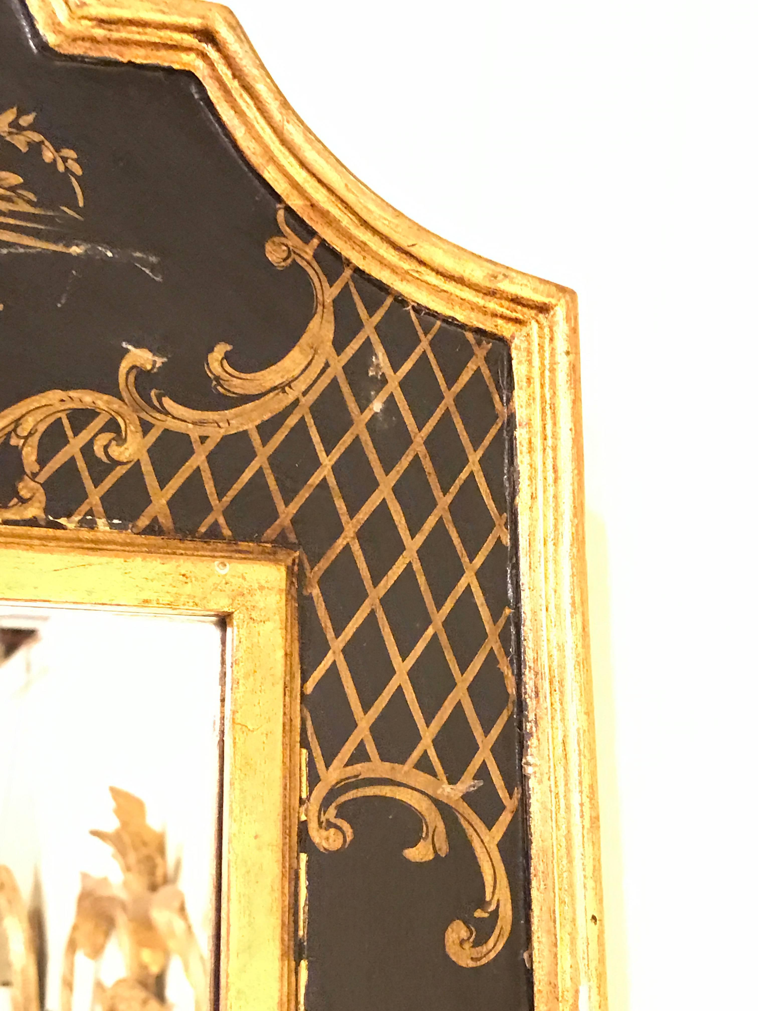 Chinoiserie Ebony and Gilt Decorated Wall or Console Mirror 2