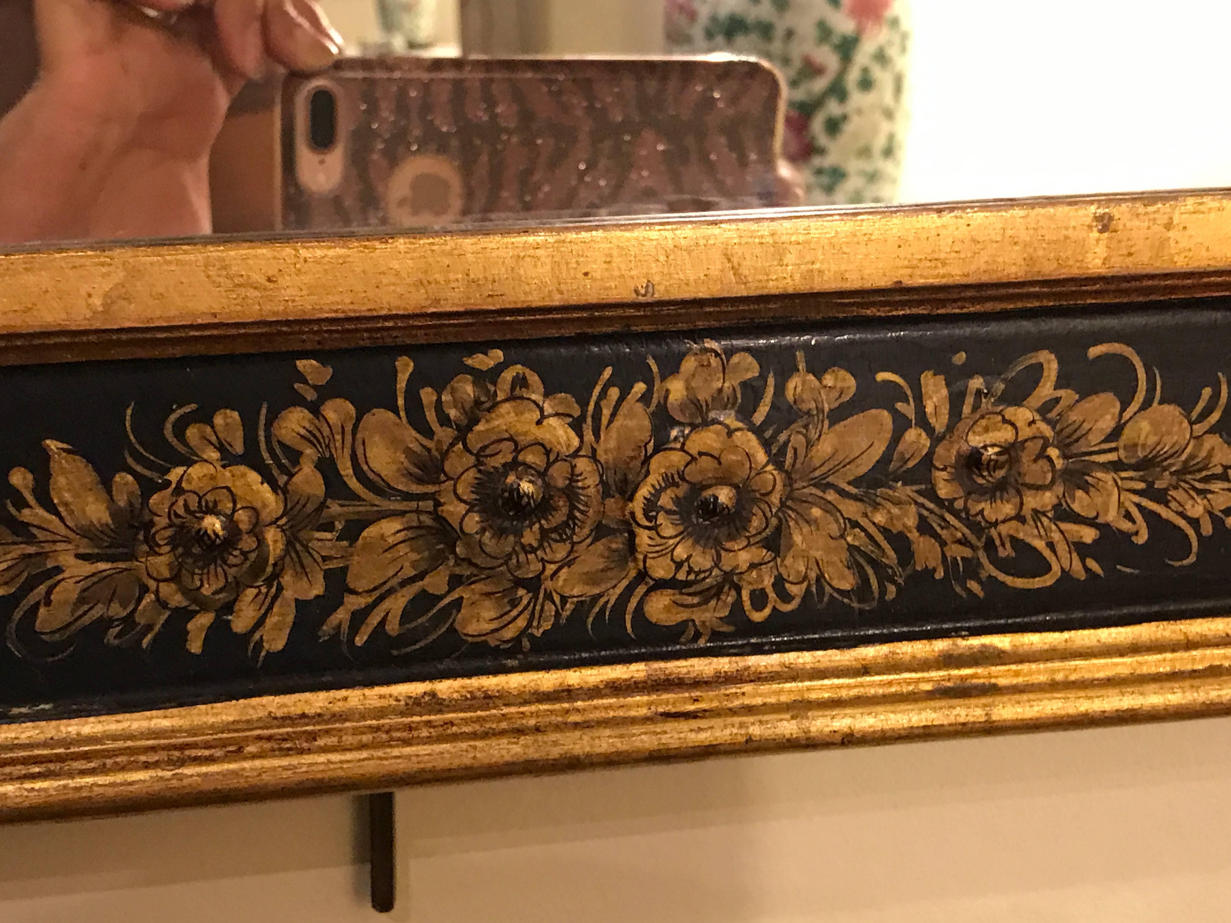 20th Century Chinoiserie Ebony and Gilt Decorated Wall or Console Mirror