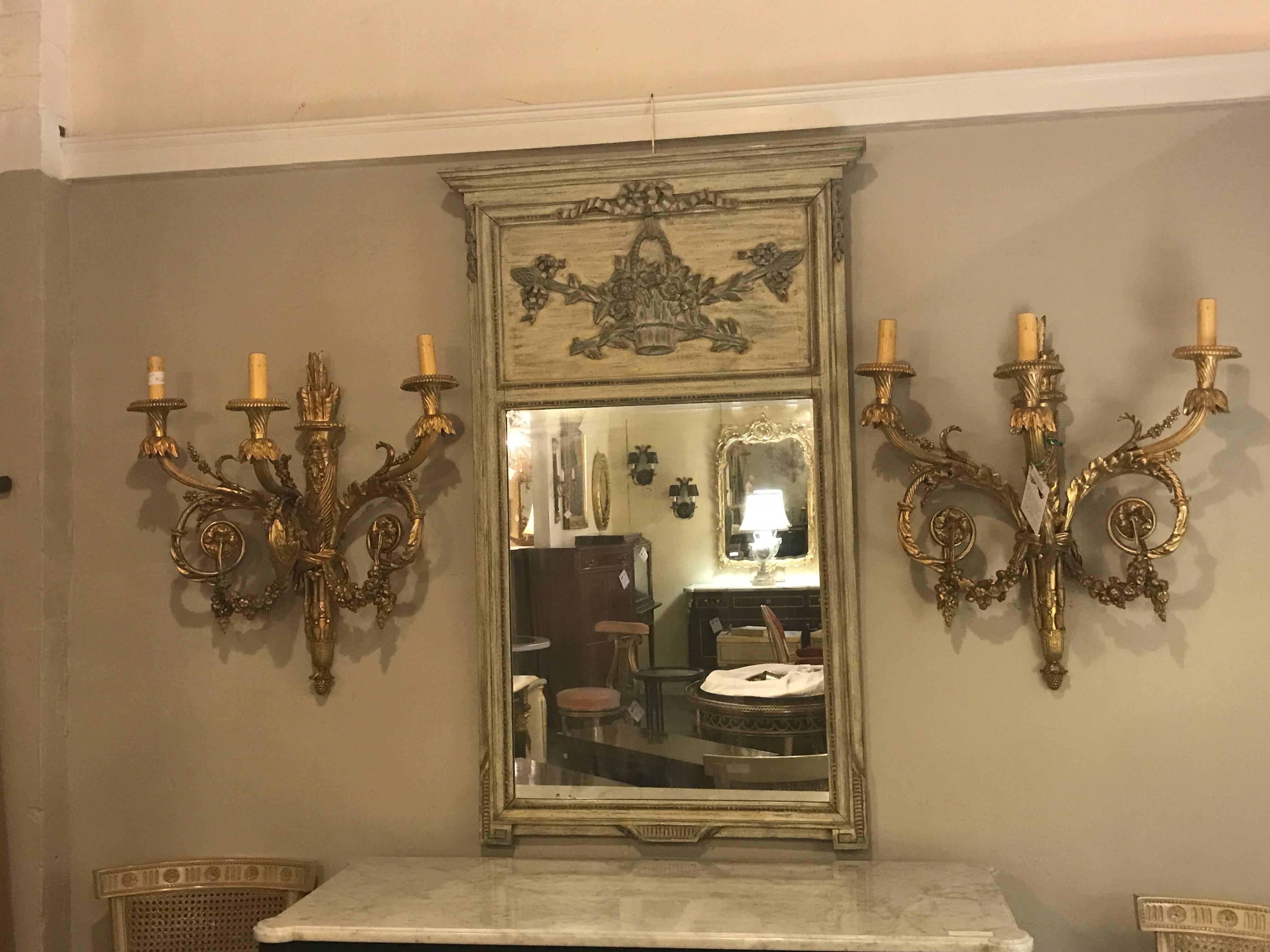 French Trumeau Mirror Paint Decorated 2