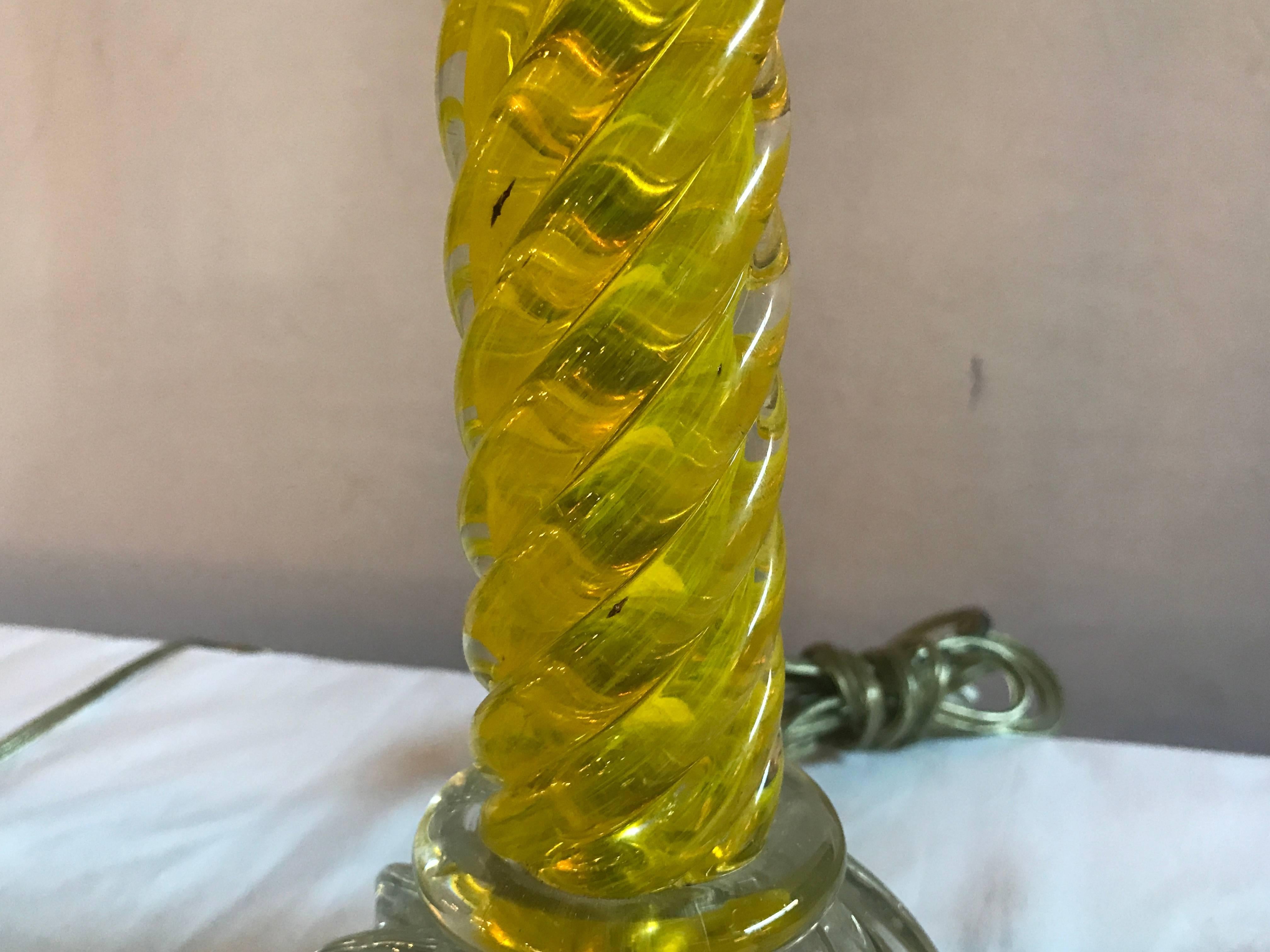 Italian Pair of Murano Glass Lemon Twist and Clear Table Lamps