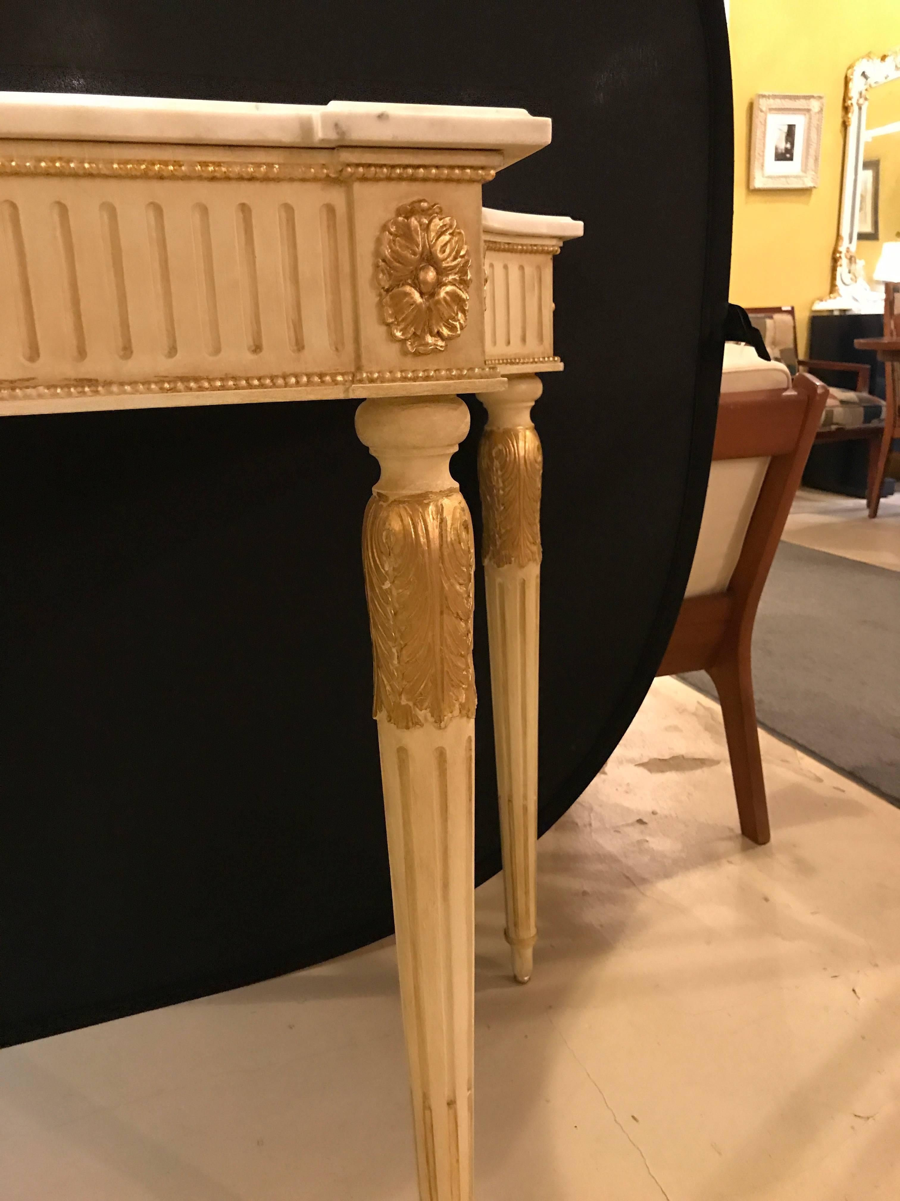 Hollywood Regency Maison Jansen Style Marble-Top Console In Good Condition In Stamford, CT
