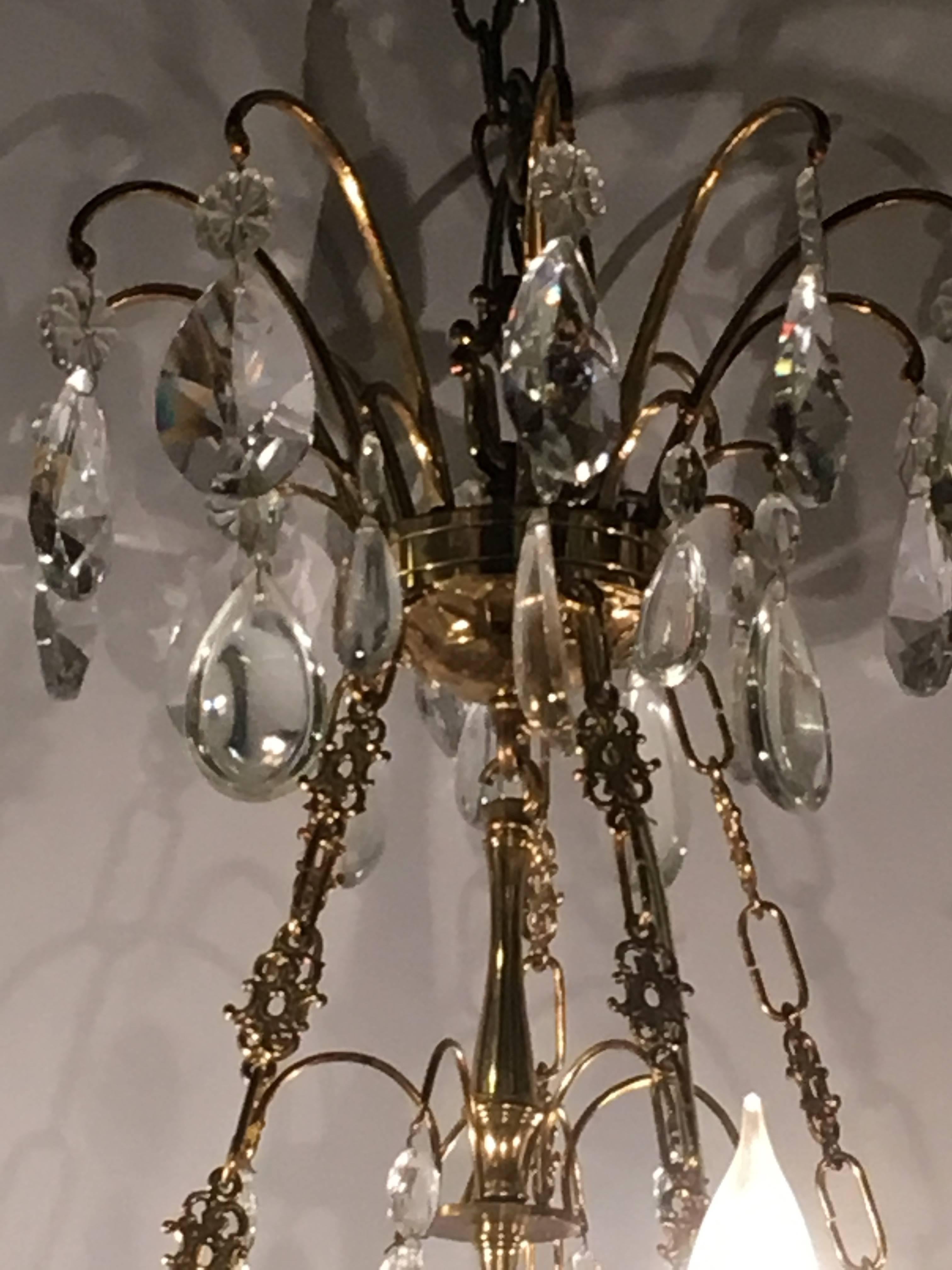 Russian Neoclassical Style Hollywood Regency Crystal and Brass Chandelier 1