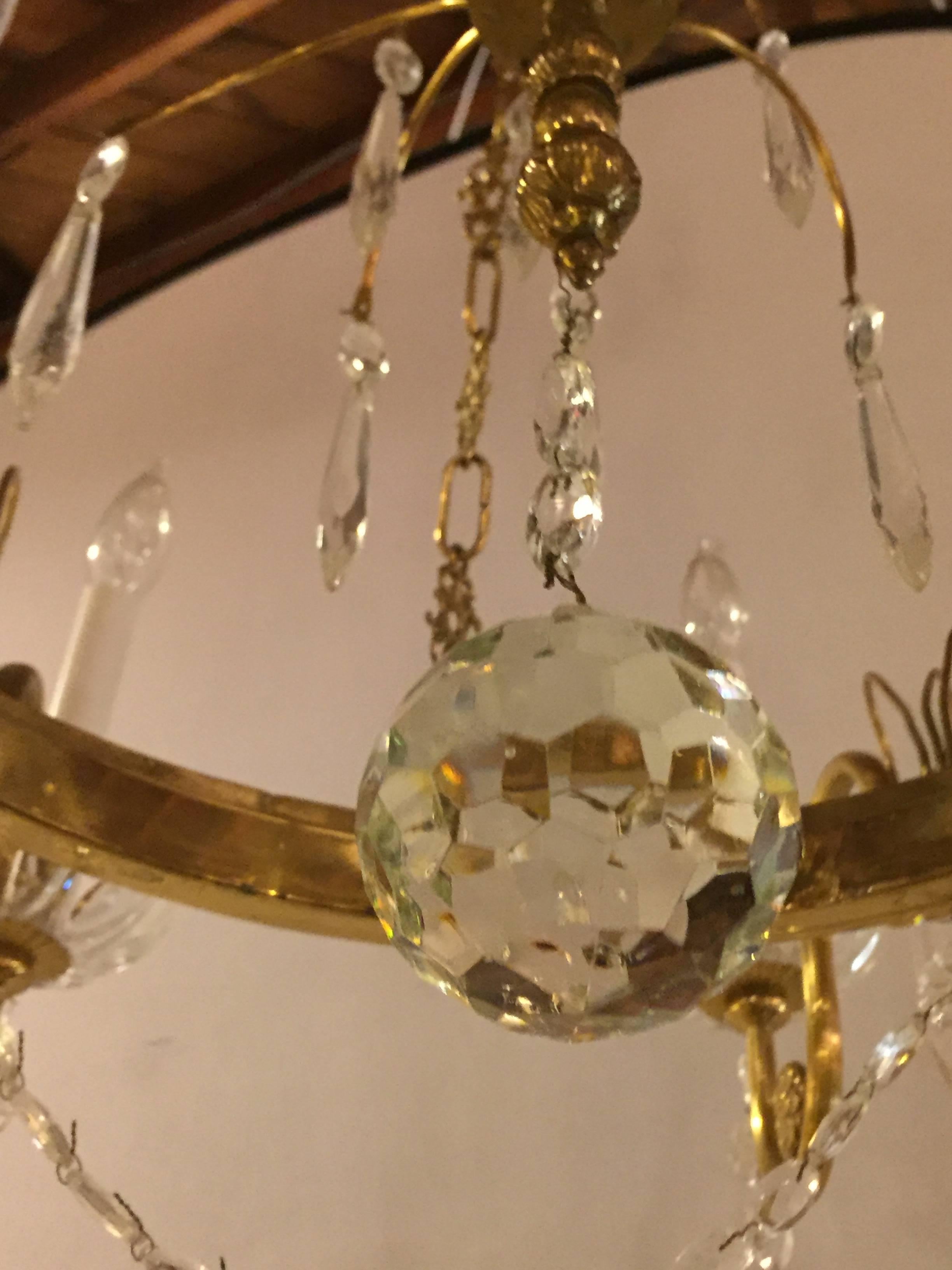 Russian Neoclassical Style Hollywood Regency Crystal and Brass Chandelier 6