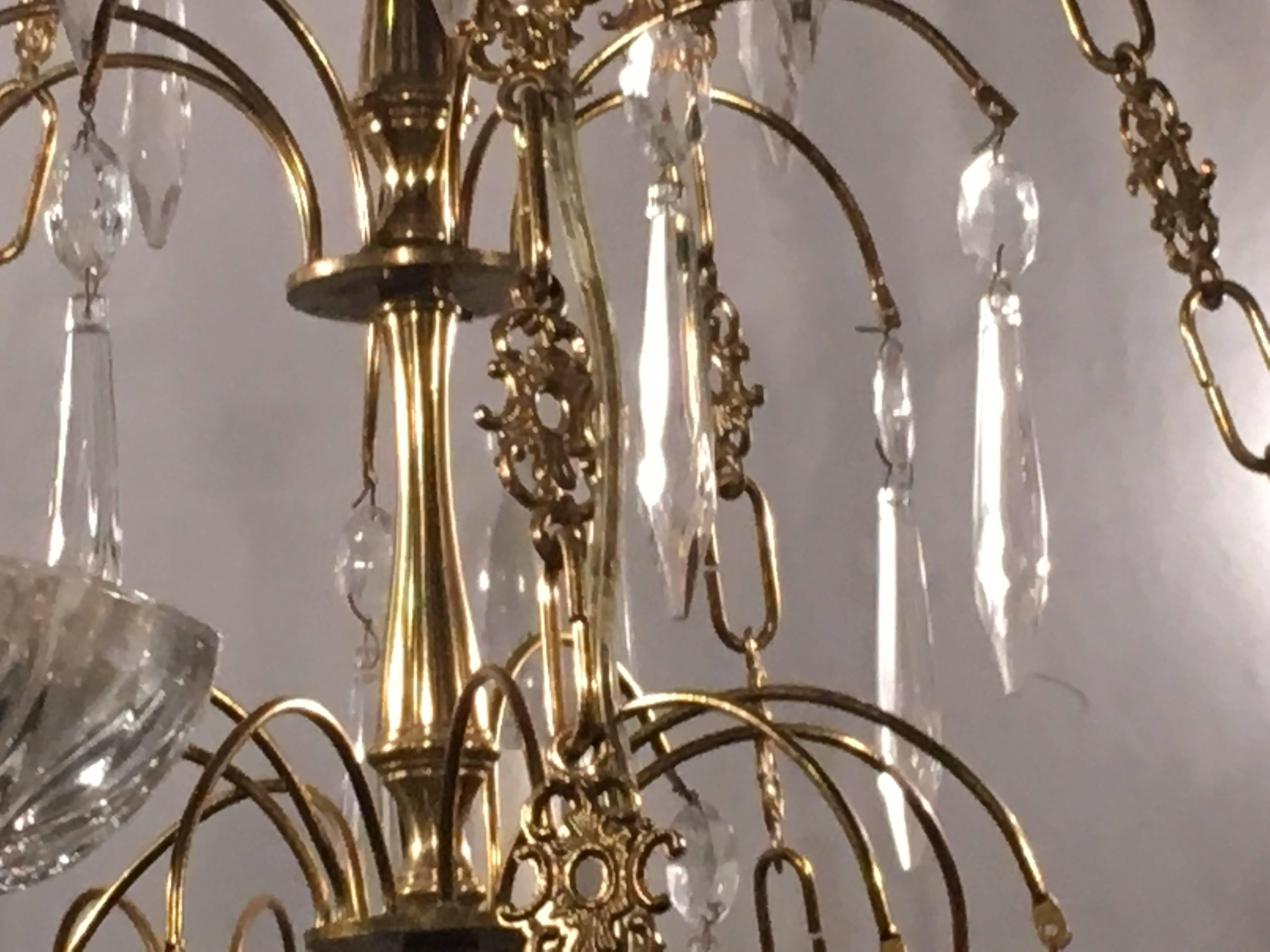 Russian Neoclassical Style Hollywood Regency Crystal and Brass Chandelier 2