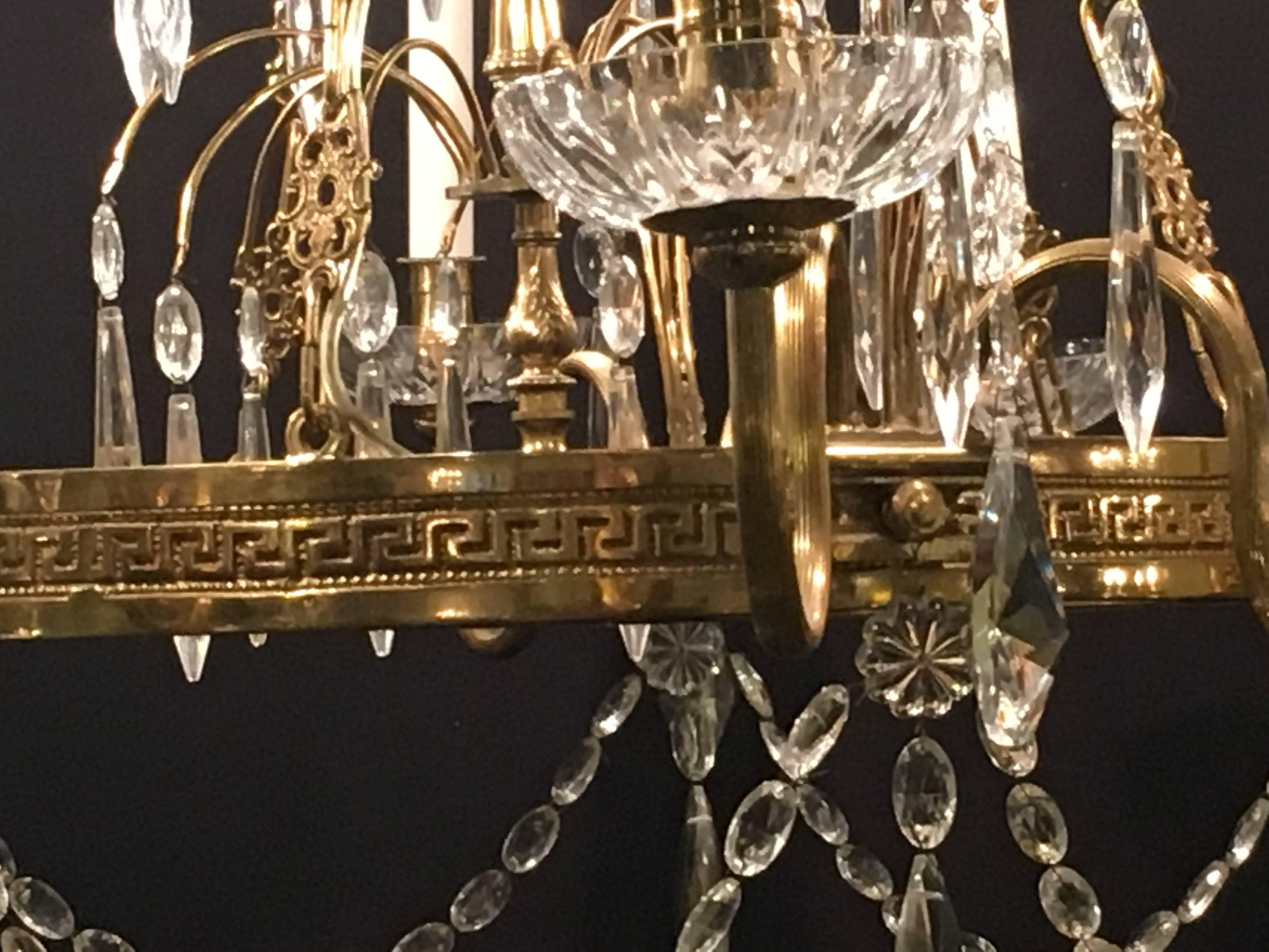 Russian Neoclassical Style Hollywood Regency Crystal and Brass Chandelier 4