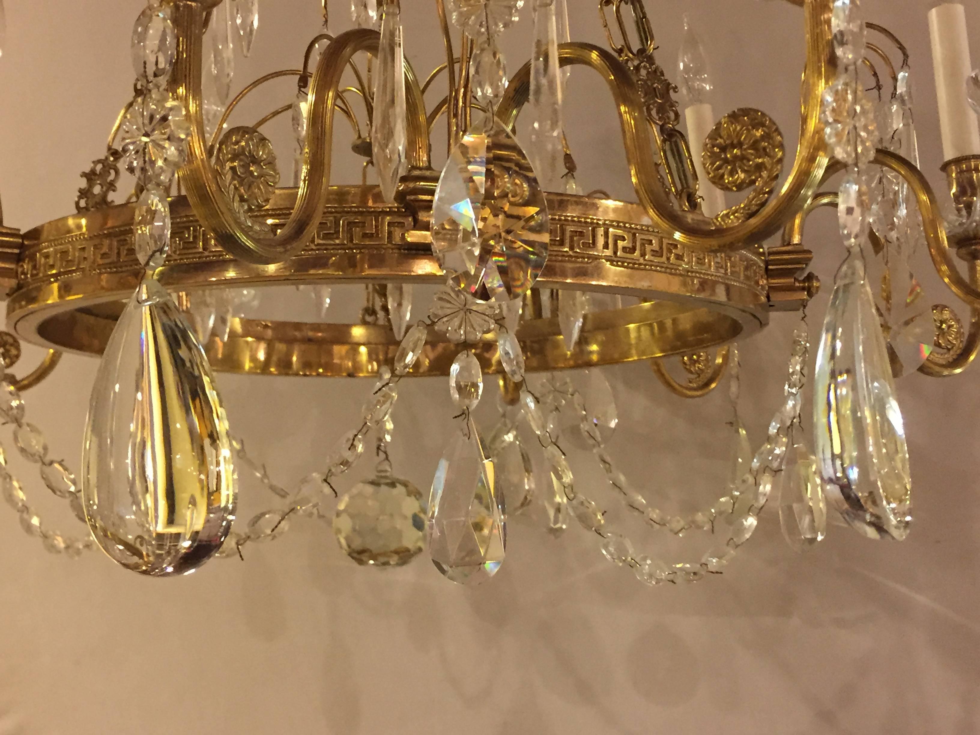 Russian Neoclassical Style Hollywood Regency Crystal and Brass Chandelier 5