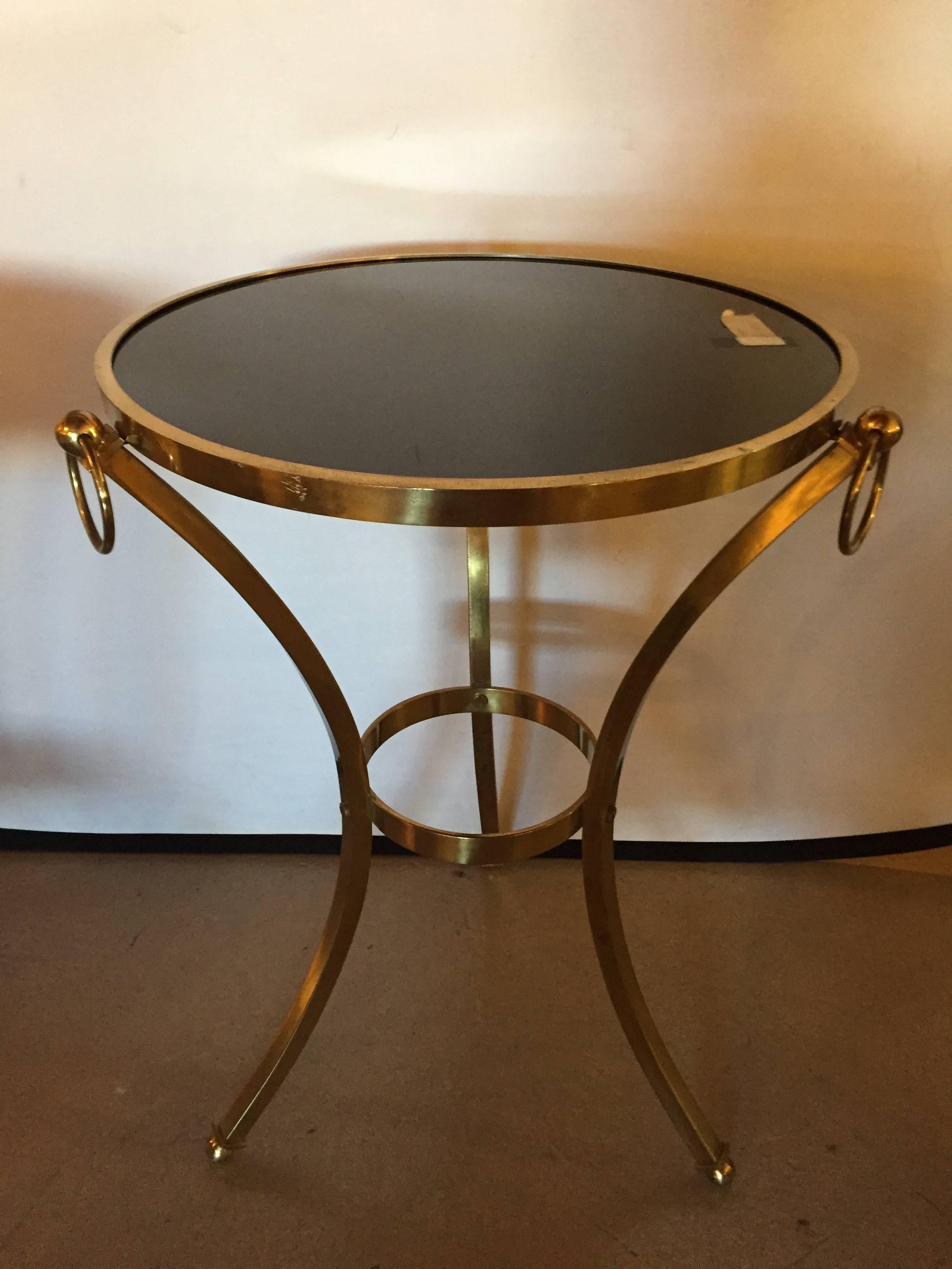 20th Century Small Brass Hollywood Regency Gueridon Table with Glass Top