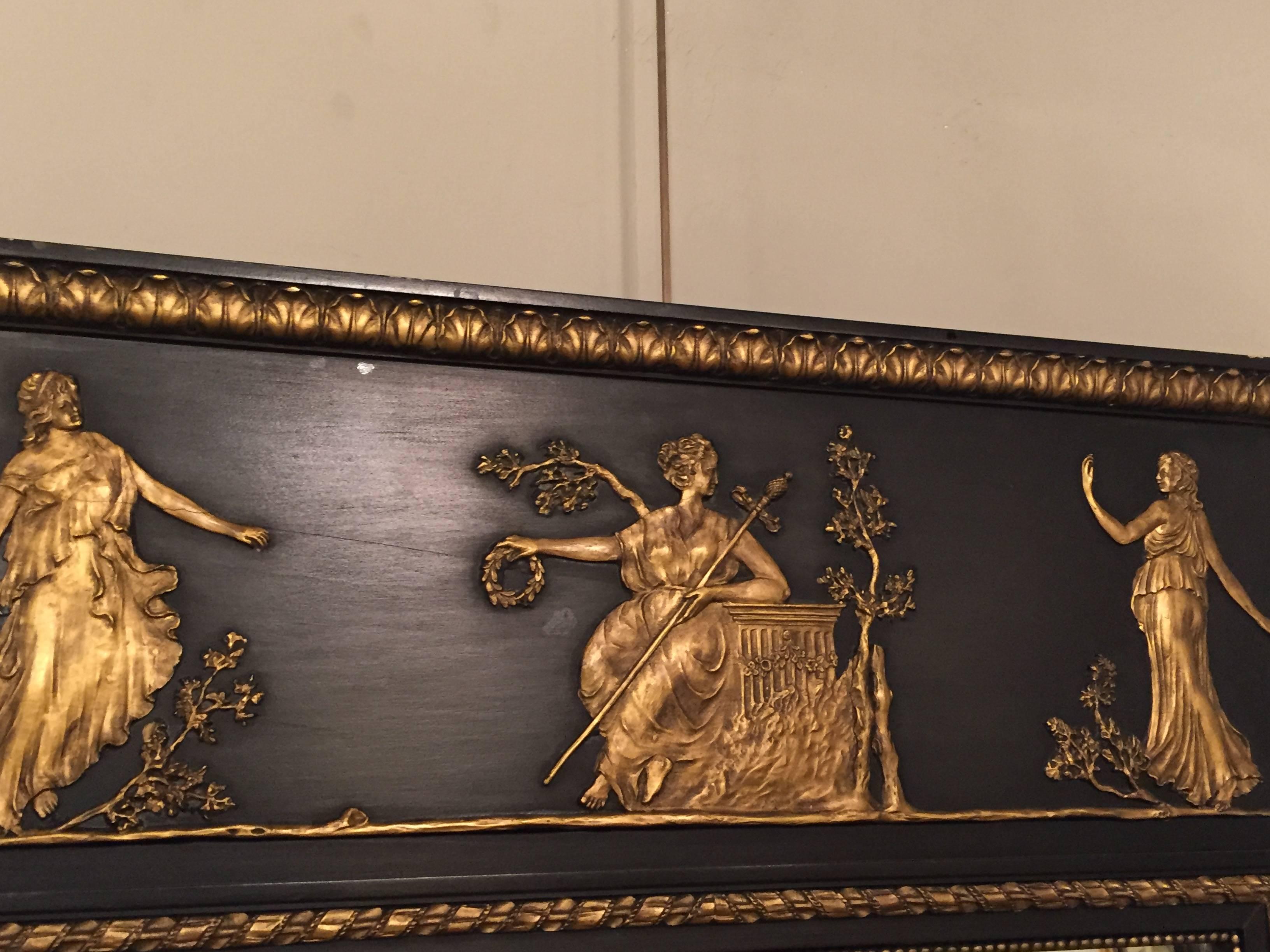 Ebonized Neoclassical Mirror by Friedman Bros Depicting Dancing Musical Maidens 5