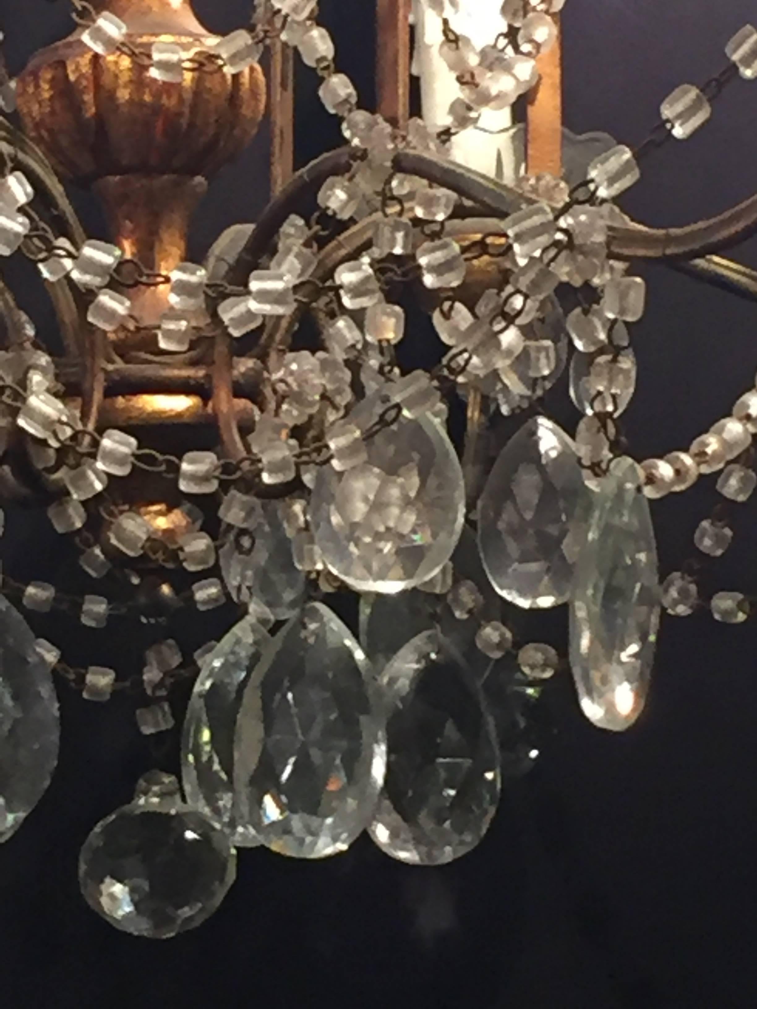 Pair of 1920s Crystal and Gilded Wood Italian Chandeliers 2