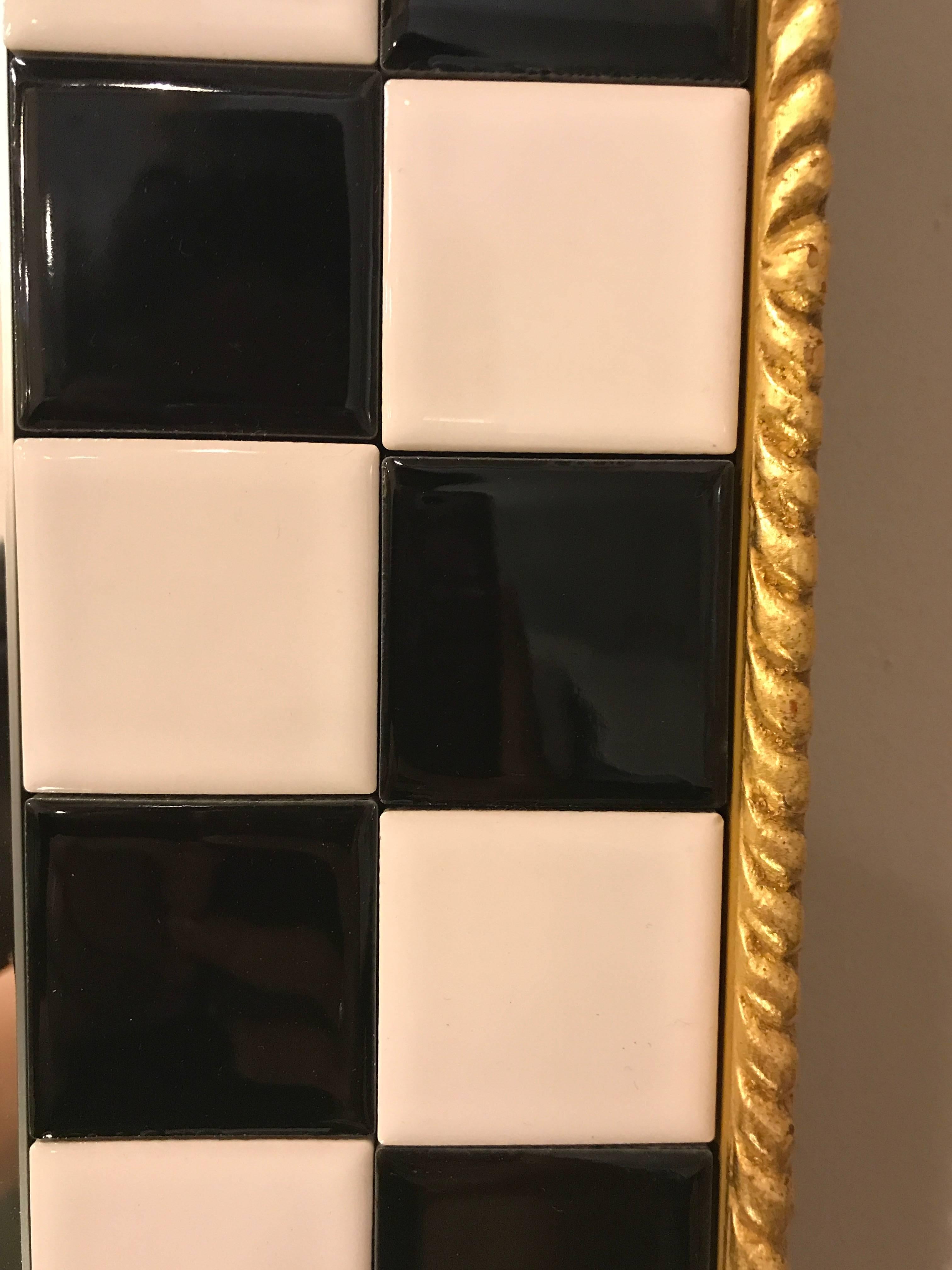 Hollywood Regency Carvers Guild Gilt Gold and Checker Board Decorated Mirror 1