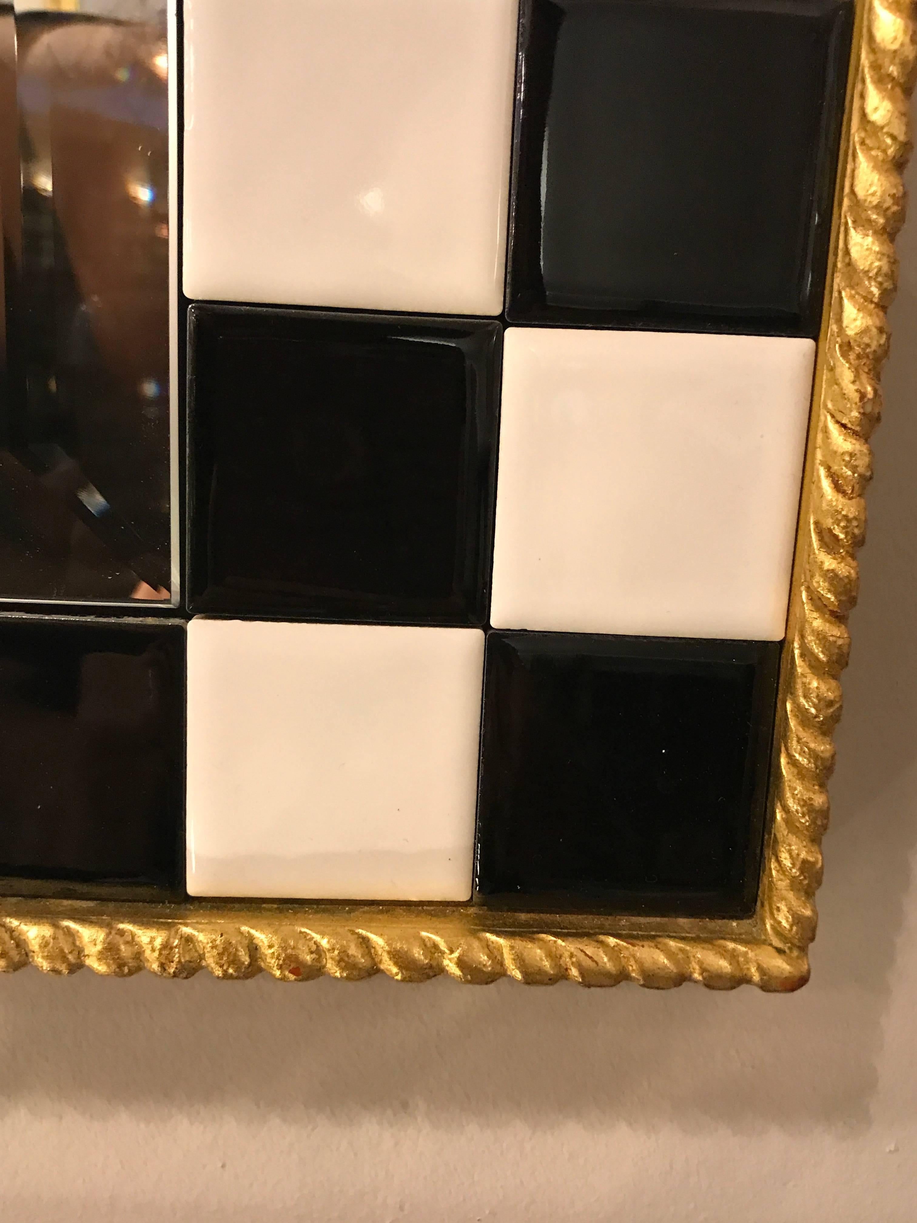 Hollywood Regency Carvers Guild Gilt Gold and Checker Board Decorated Mirror 2