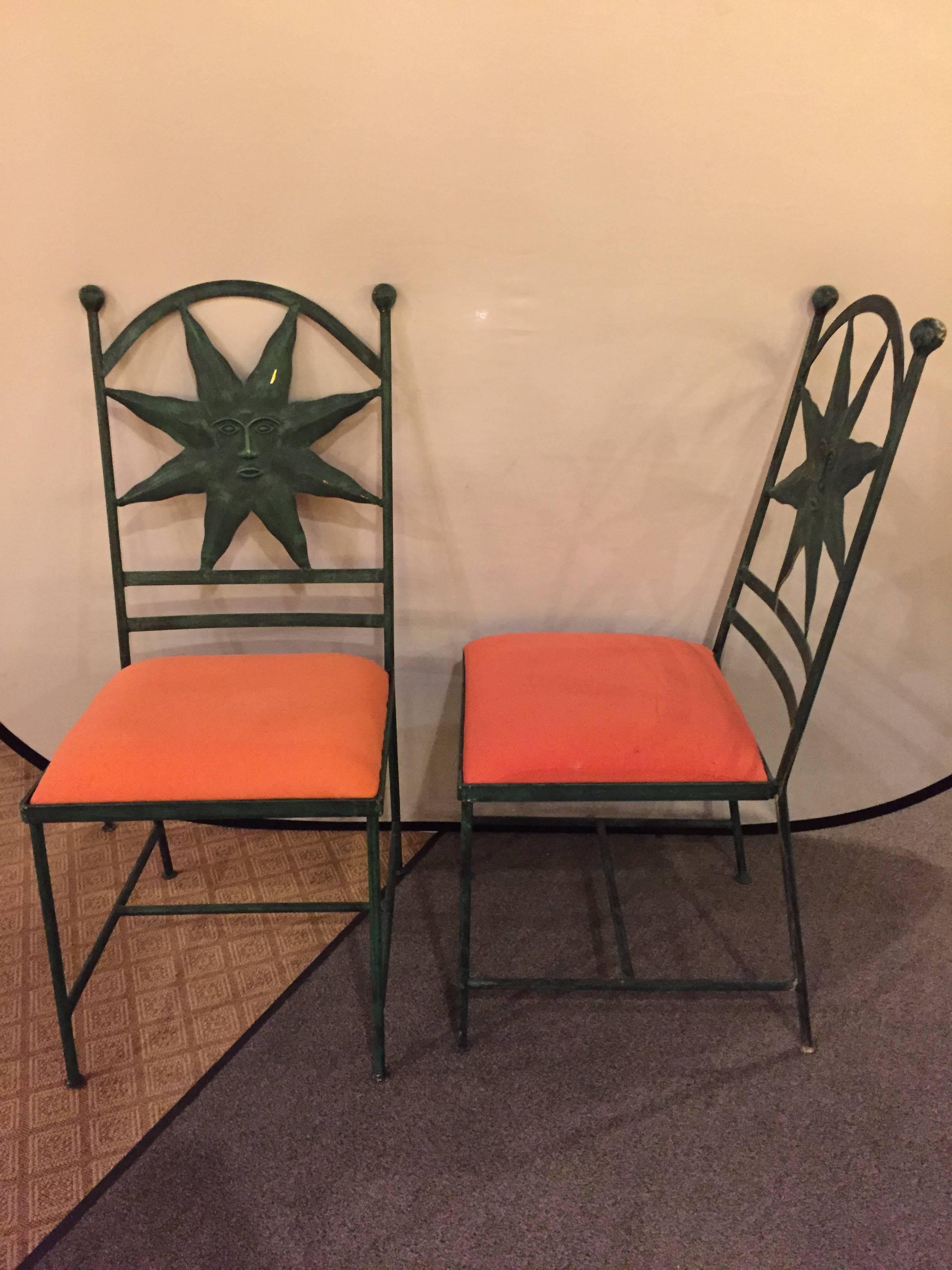 20th Century Set of Four Hollywood Regency Versace Style Metal Side Chairs