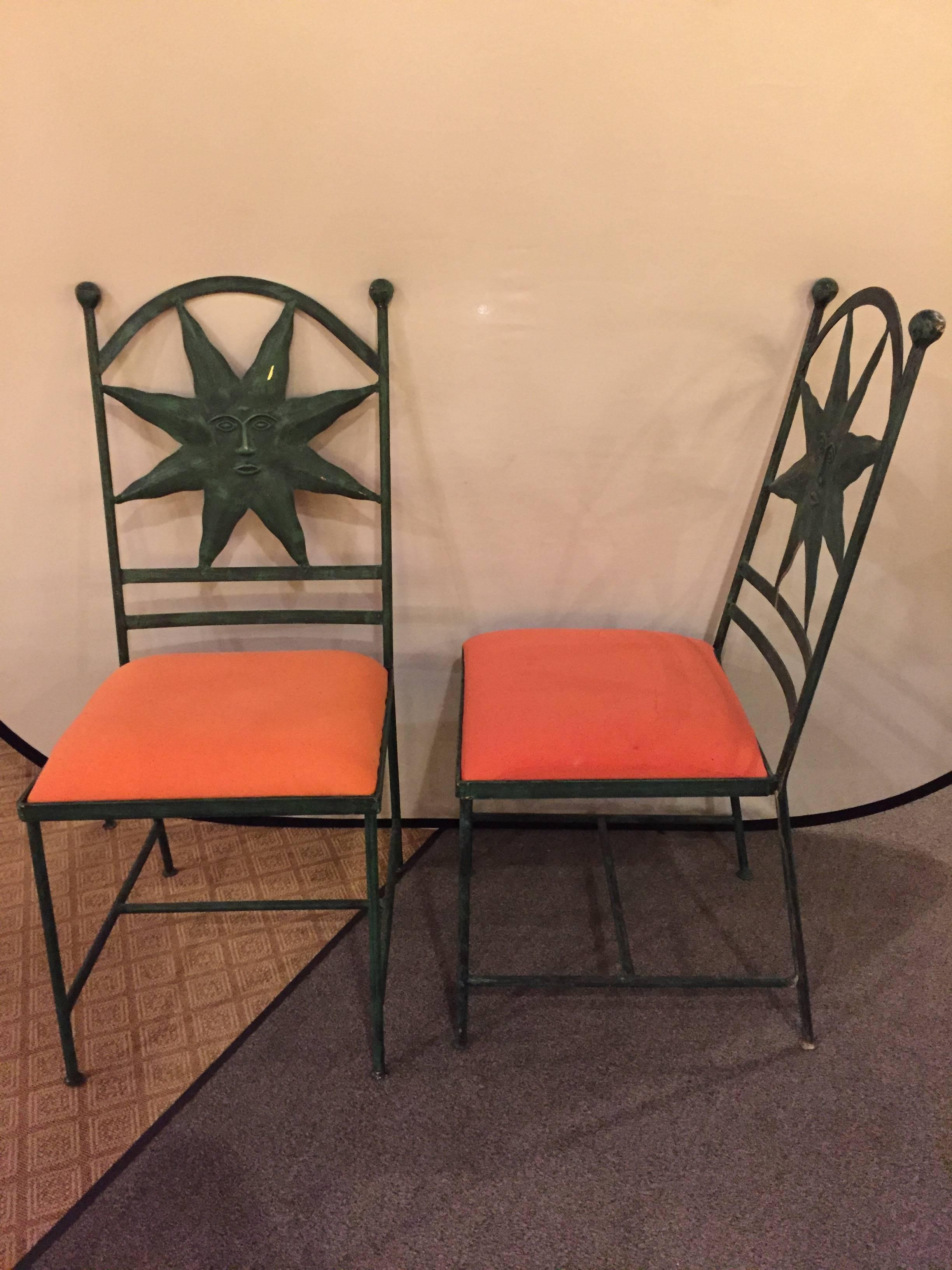 Set of Four Hollywood Regency Versace Style Metal Side Chairs 1