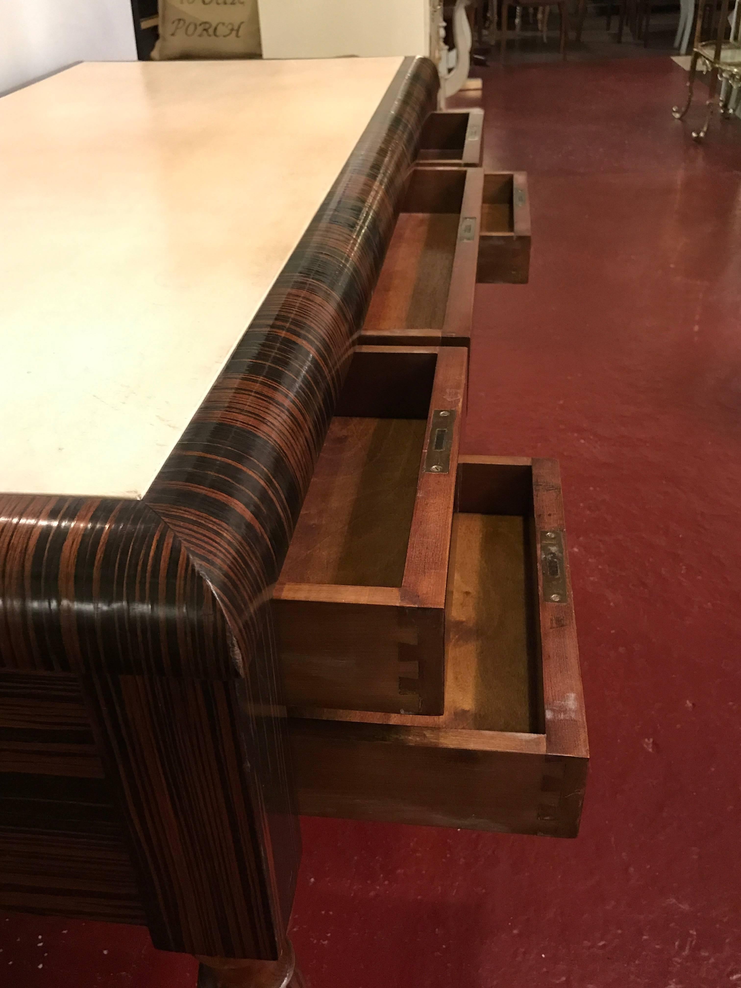 Art Deco Style Ebony and Macassar Desk with Parchment Writing Service  3