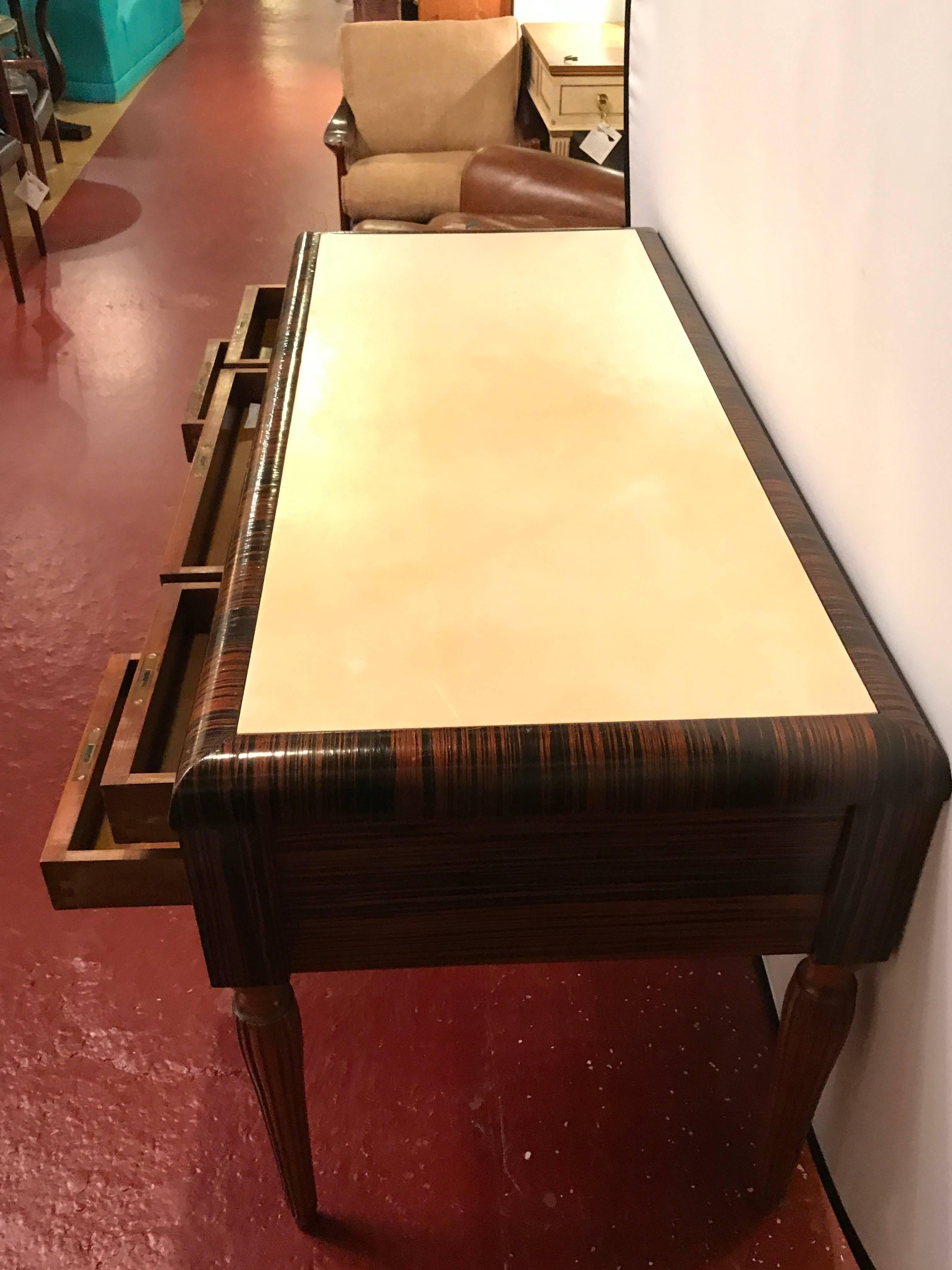 Art Deco Style Ebony and Macassar Desk with Parchment Writing Service  5