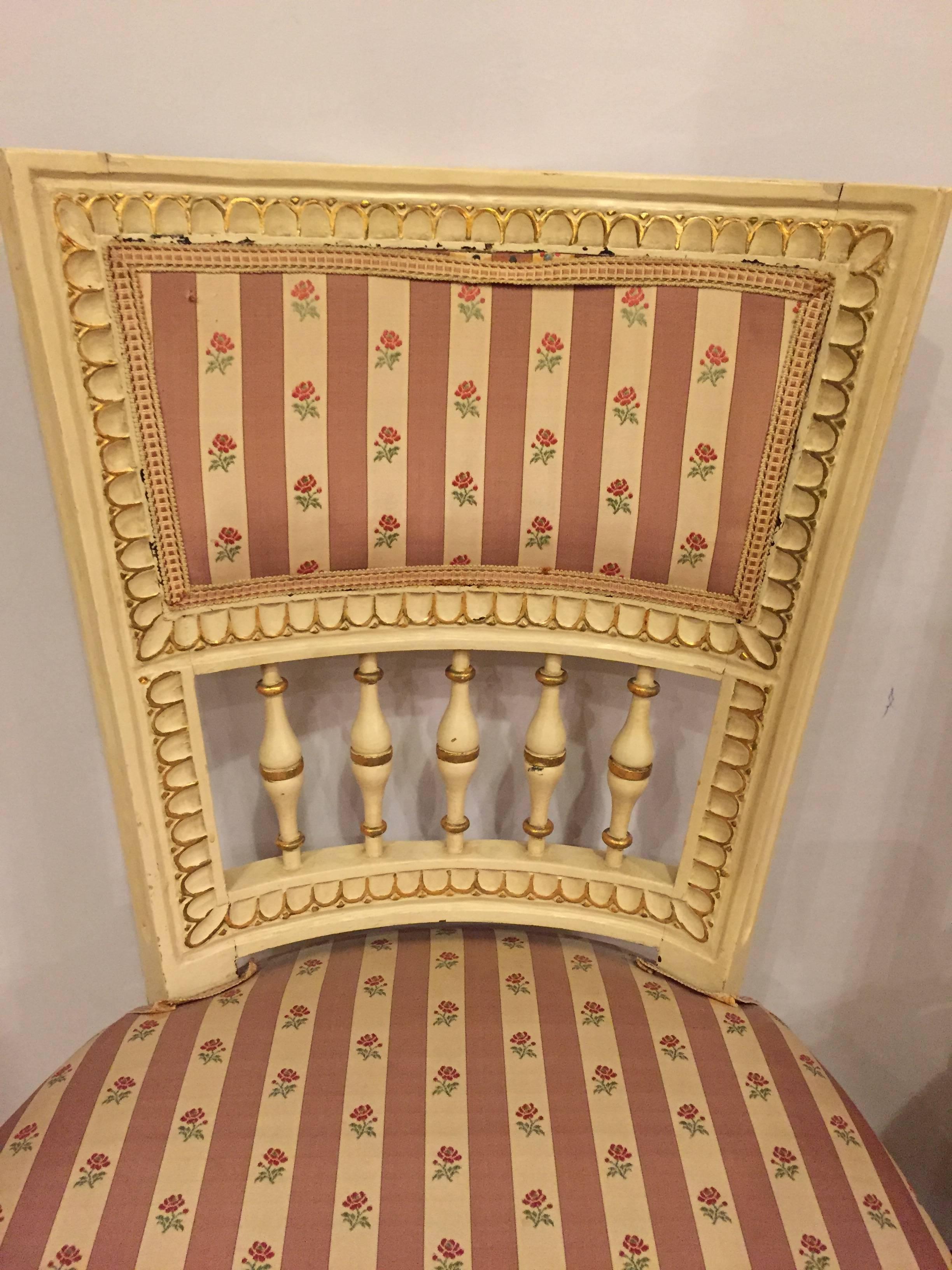 French Pair of Paint Decorated Jansen Style Side Chairs