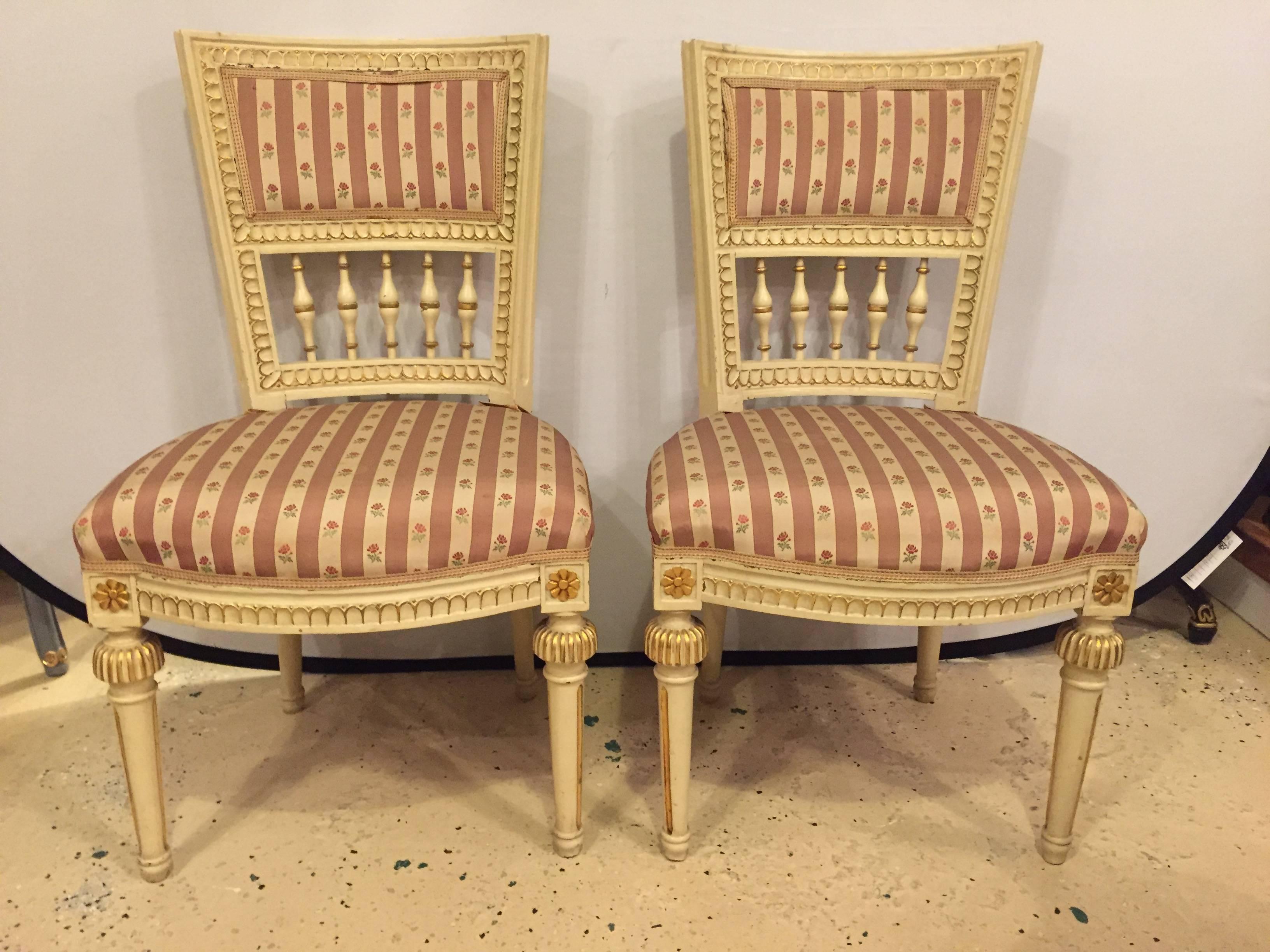 Pair of paint decorated Jansen style side chairs.