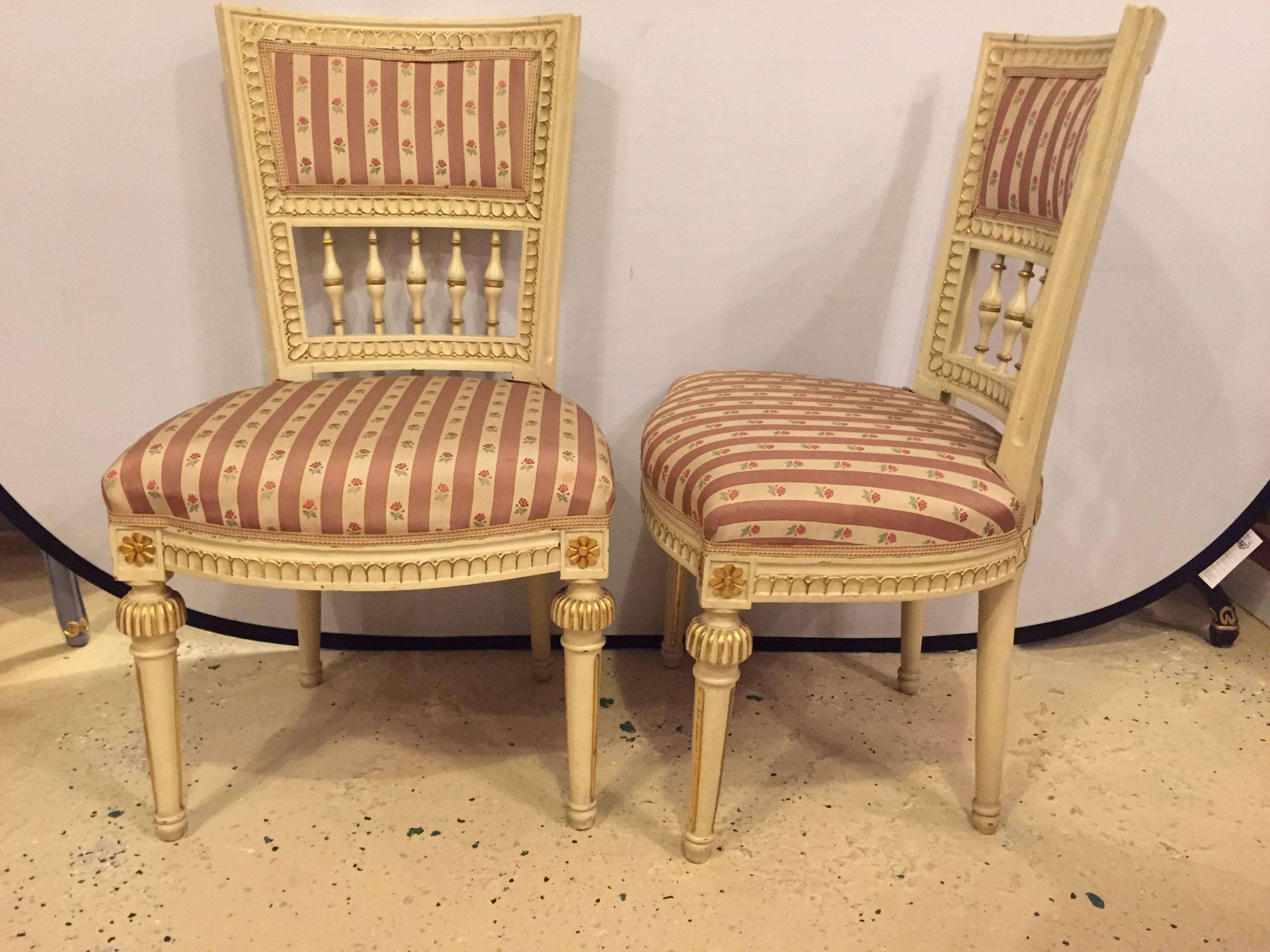 20th Century Pair of Paint Decorated Jansen Style Side Chairs