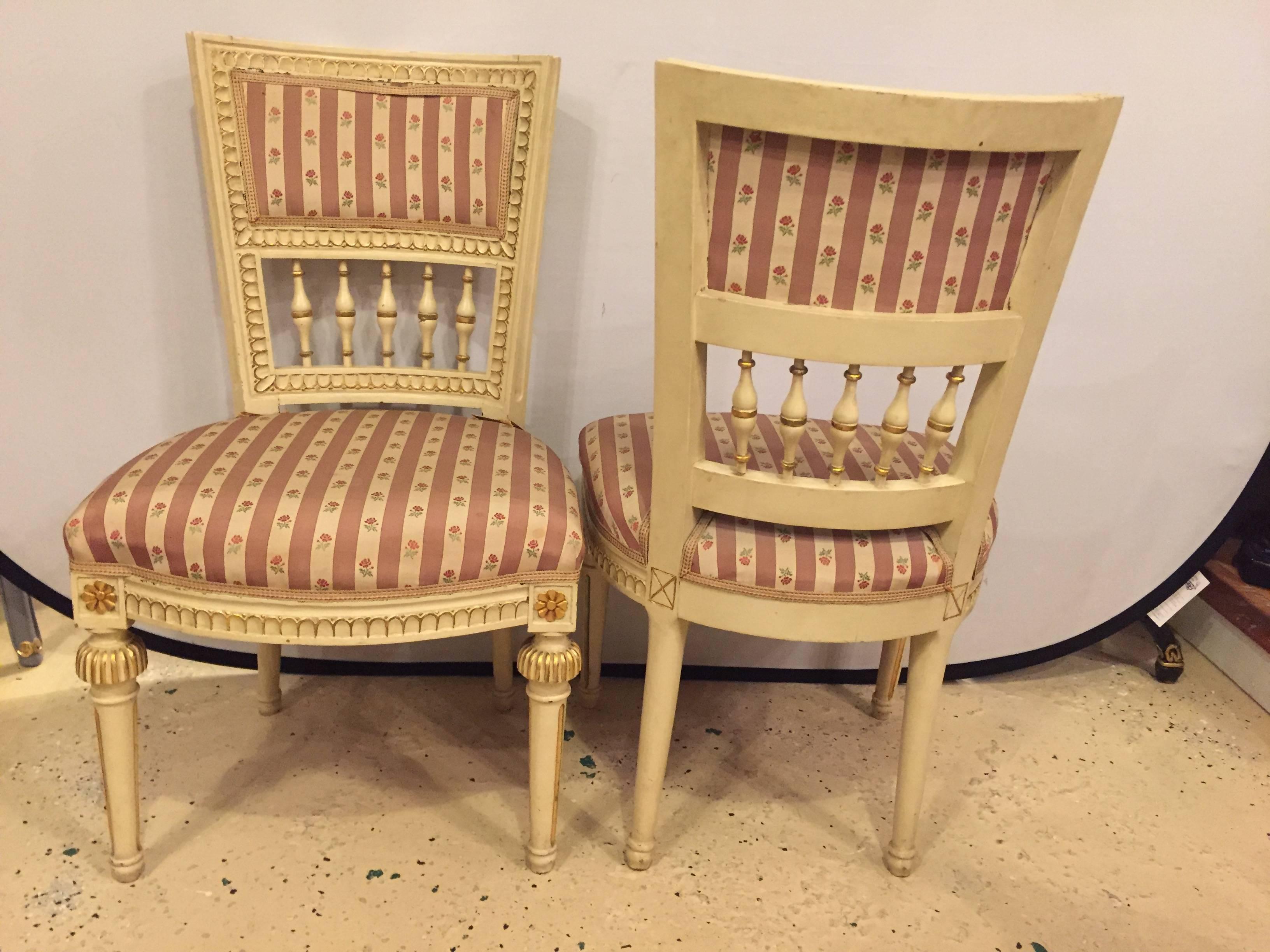 Pair of Paint Decorated Jansen Style Side Chairs 1