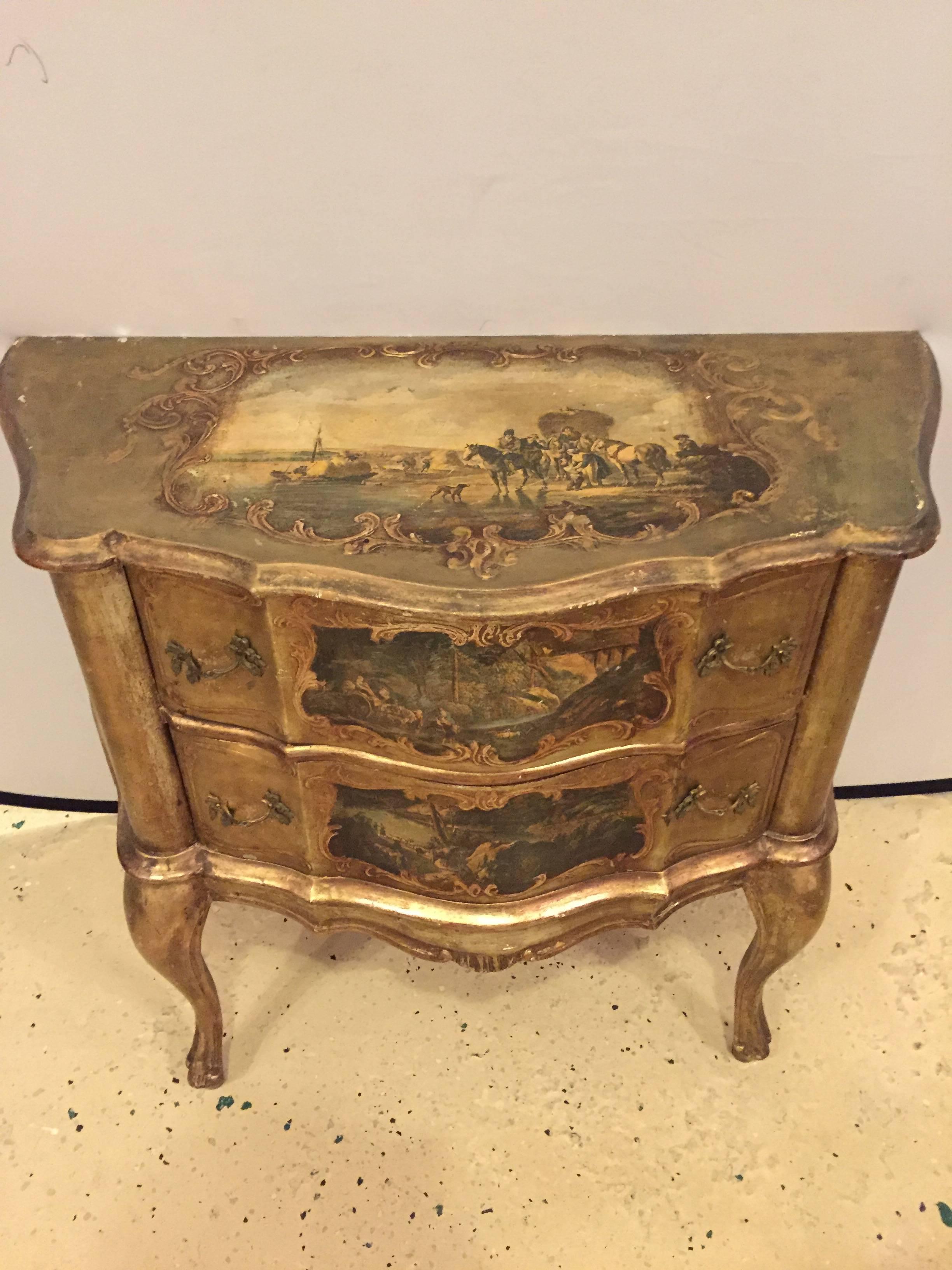 Small Italian Baroque Style Bombay Commode or Nightstand in Giltwood Finish 4