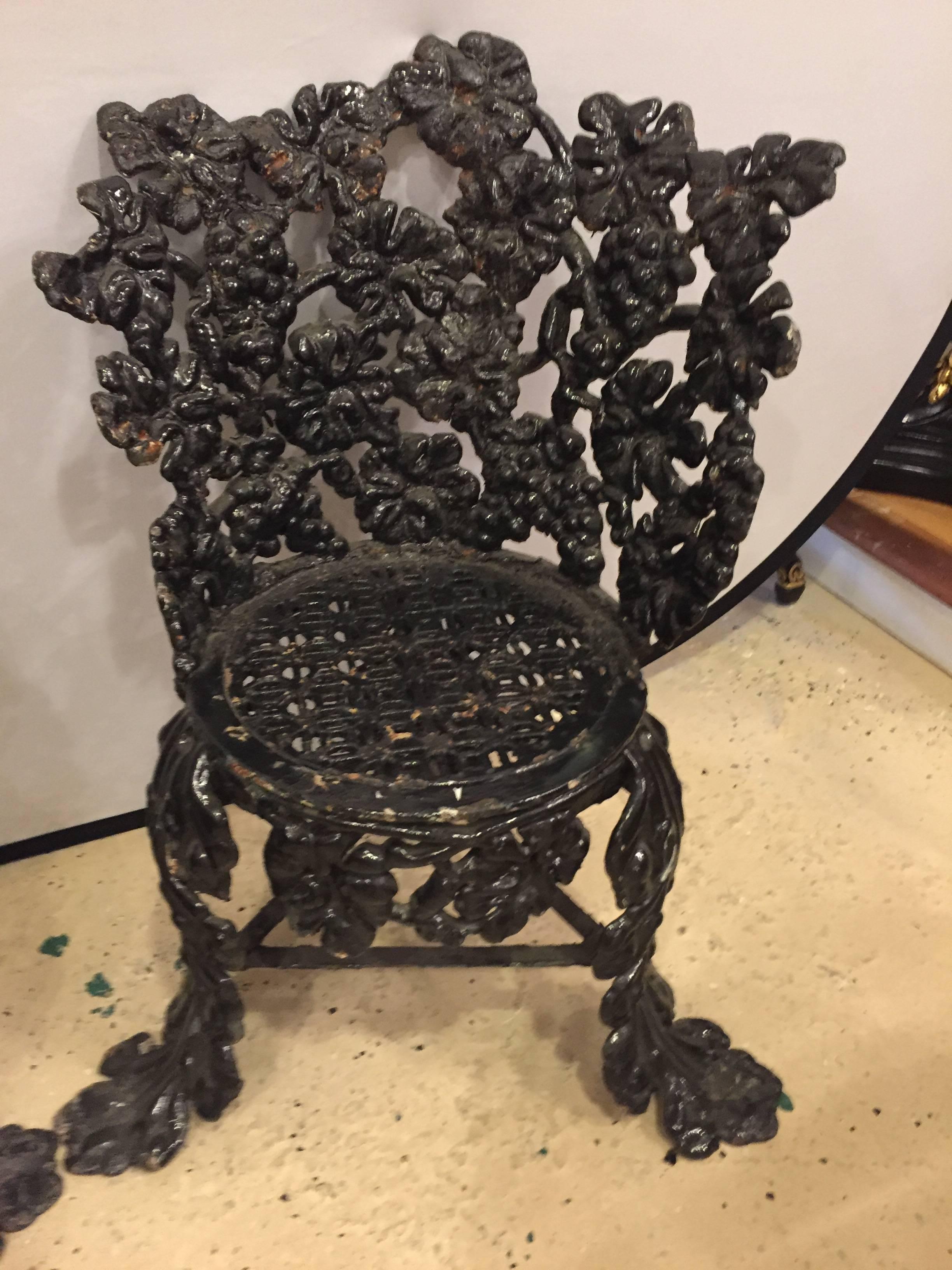 American Craftsman Pair of Cast Iron Small Garden Chairs